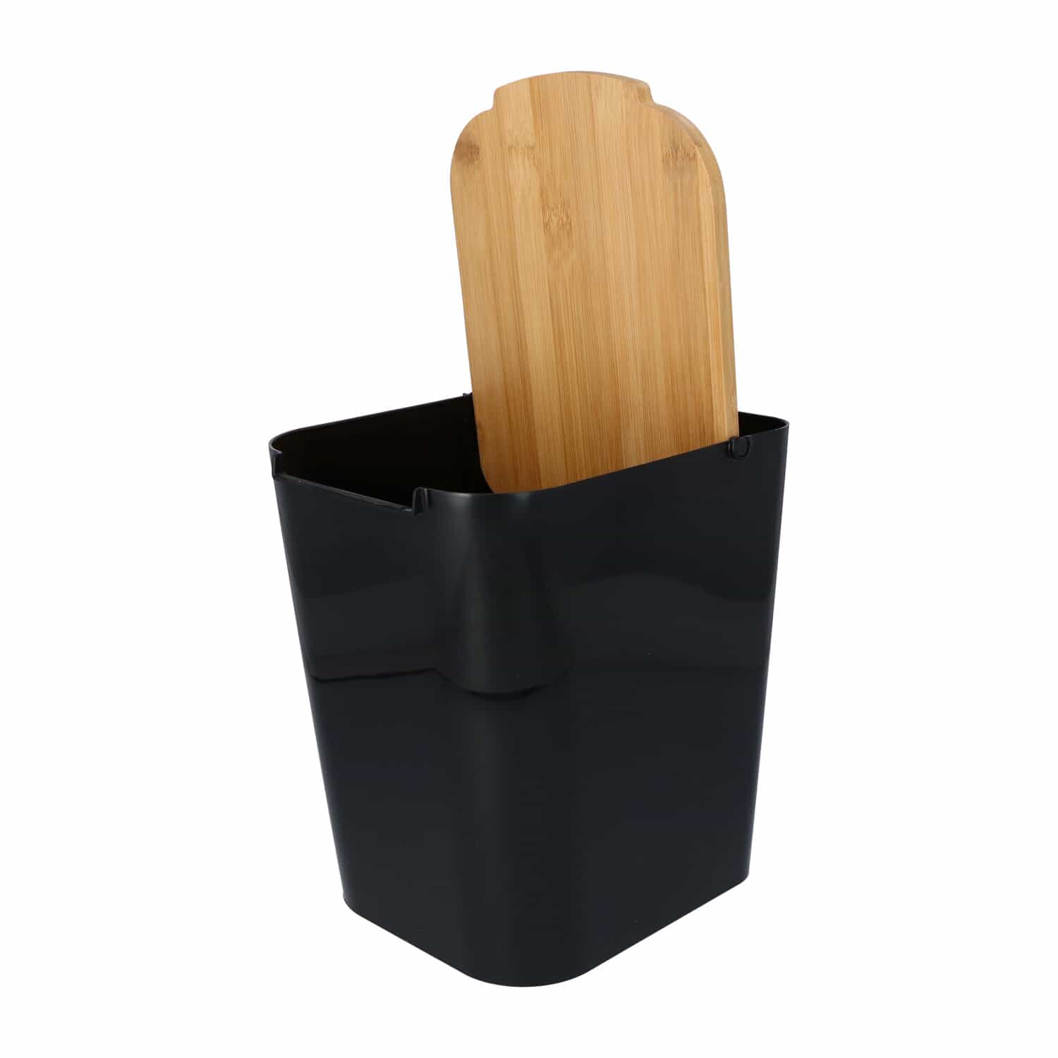 4goodz Aanrecht Afvalbakje 5 liter bamboe deksel 22x18x24 cm - Zwart