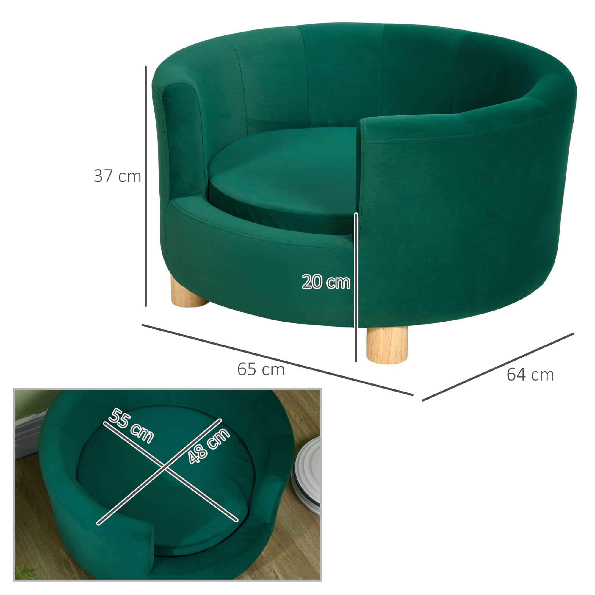 4goodz Katten- en Hondenbank met houten Poten 64x37 cm - Groen