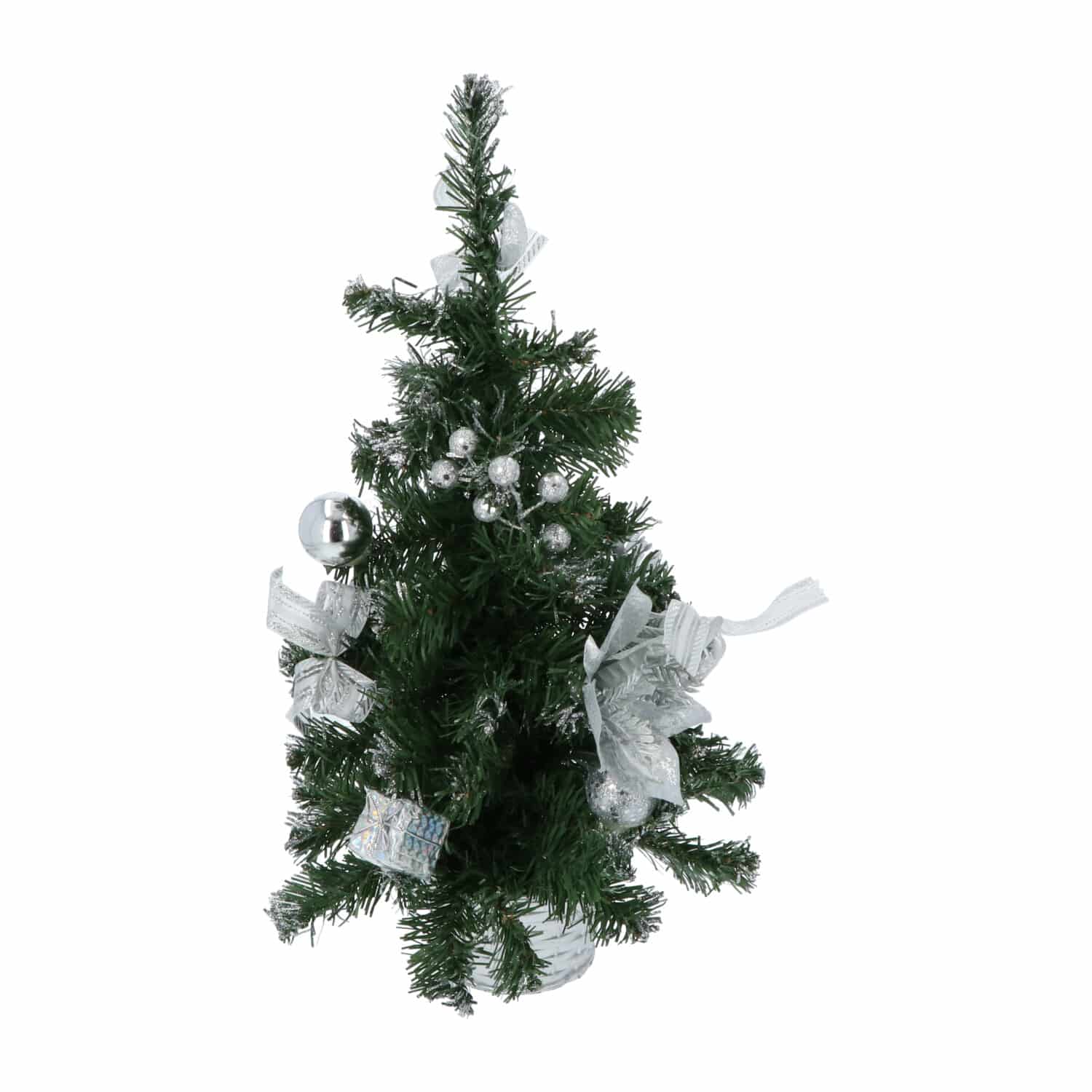 Mini Kerstboom met decoratie en kerstballen 50 cm hoog - Zilver