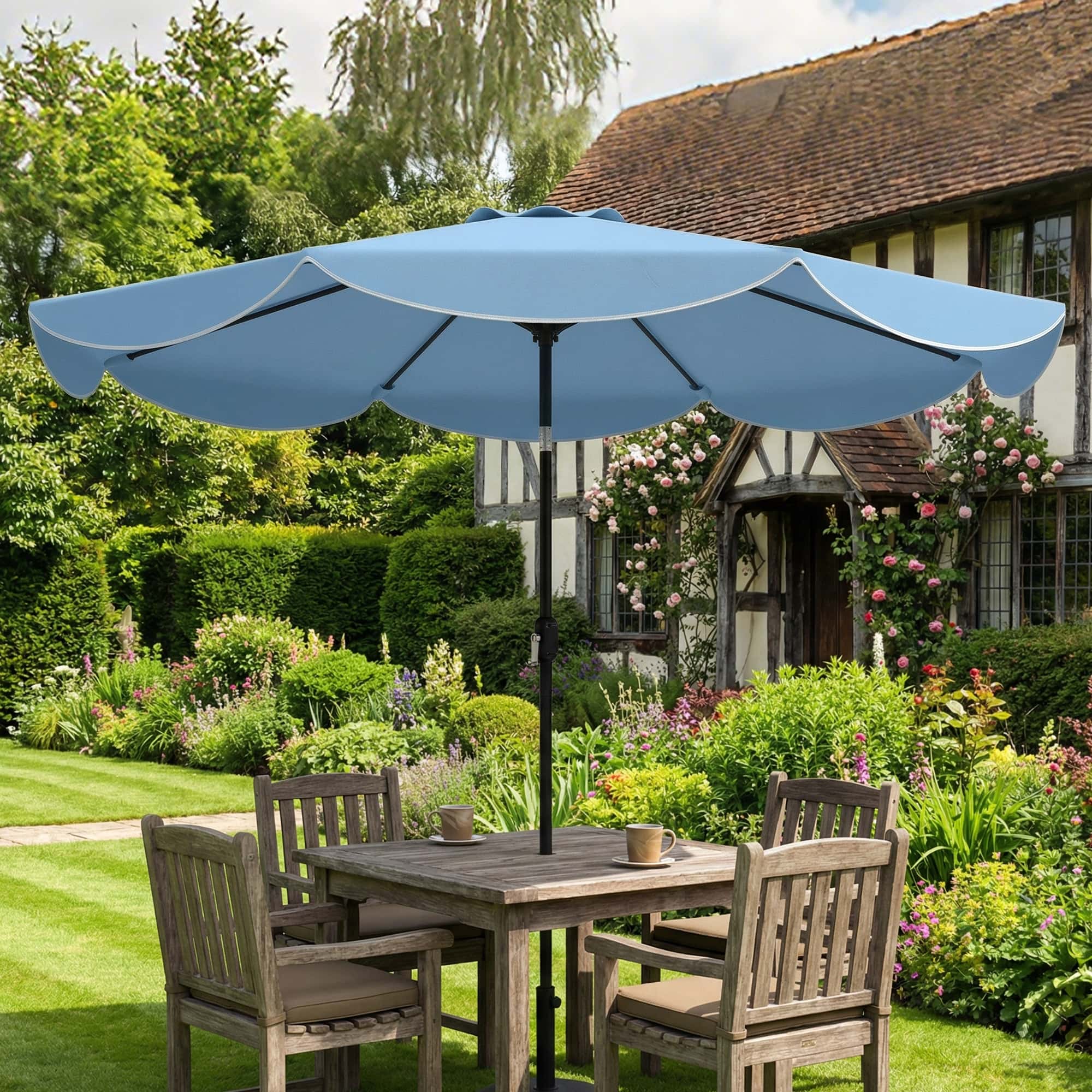 4goodz Parasol met Volant en kantfranjes Ø265 cm - kantelbaar - Blauw