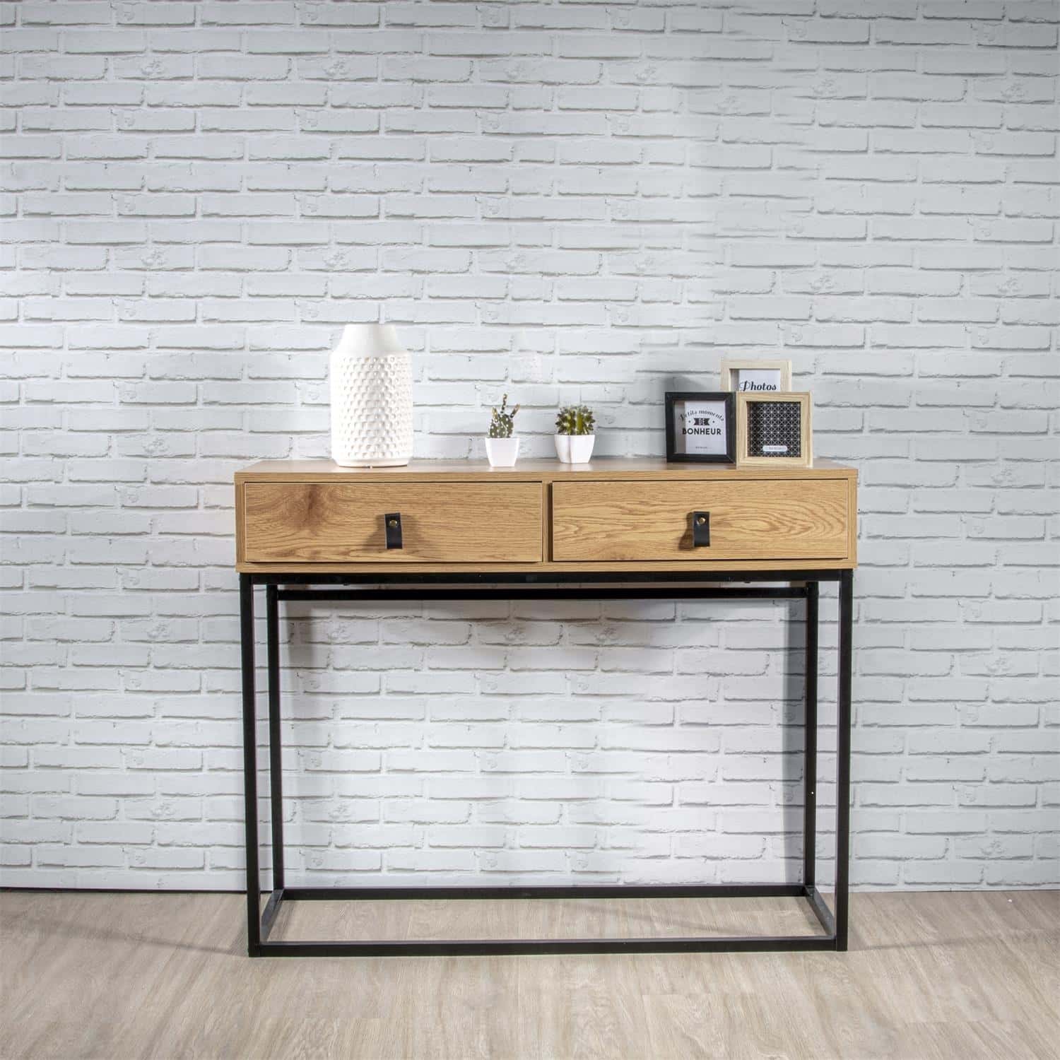 4goodz Boras Sidetable MDF / Metaal 100x35x80 cm - Bruin / Zwart