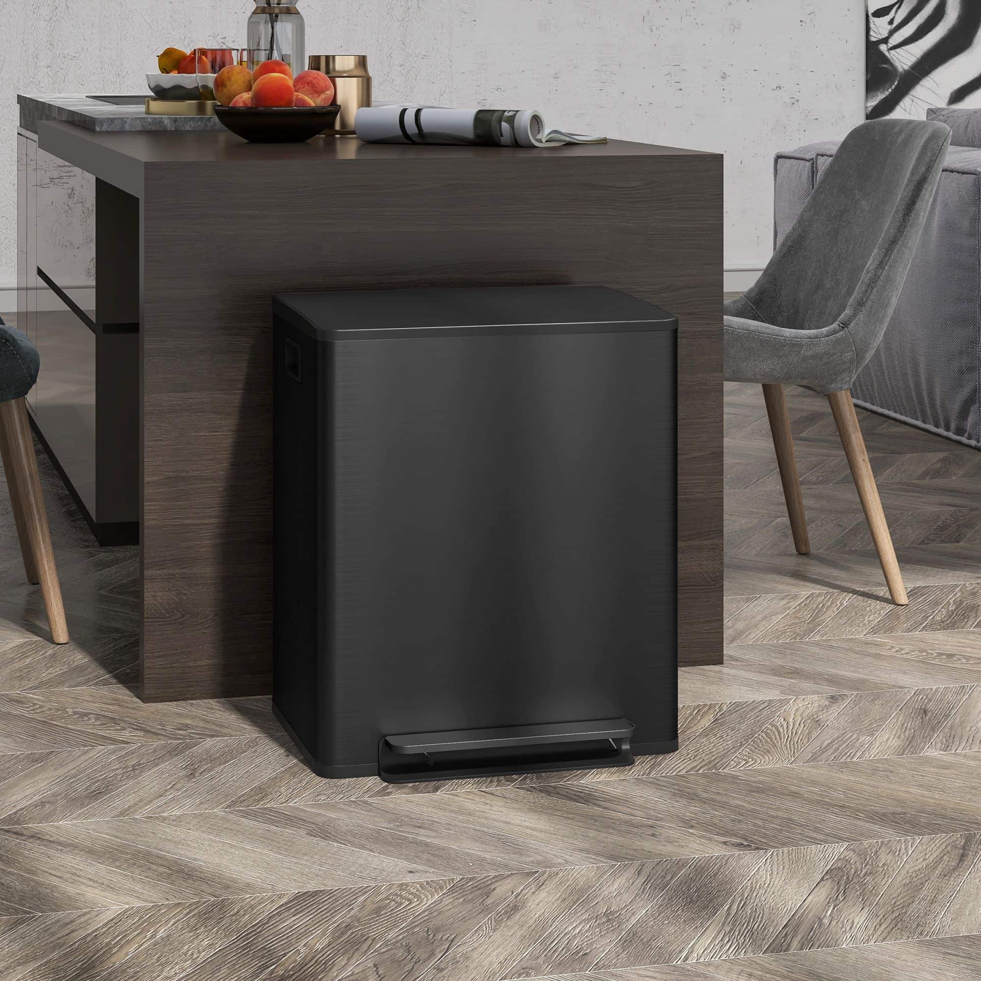 Pedaalemmer met 2x25L compartimenten - Soft-Close deksel - Zwart