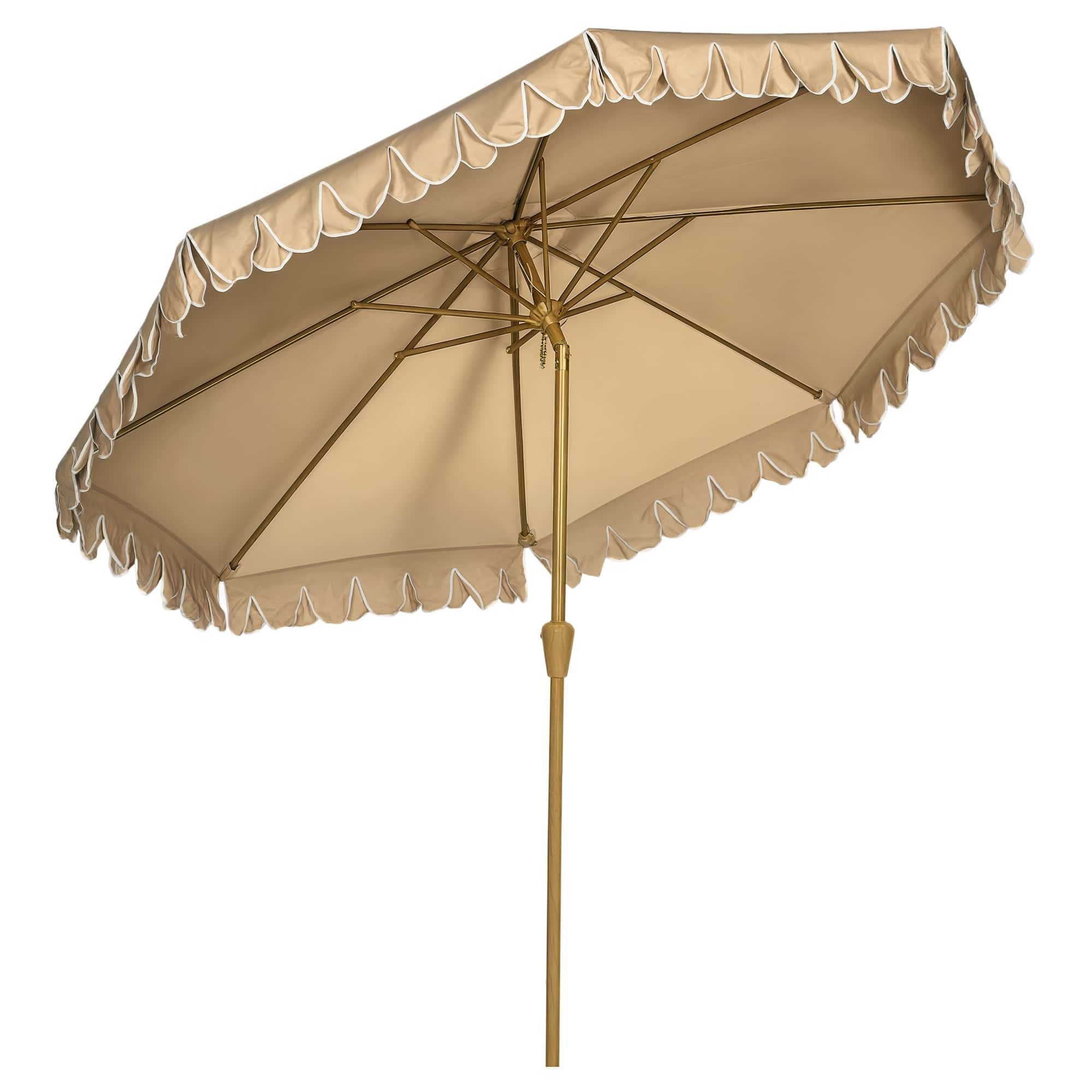4goodz Parasol met Volant en kantfranjes Ø264 cm - kantelbaar - Houtlook - kaki 4goodz Parasol met Volant en kantfranjes Ø264 cm - kantelbaar - Houtlook - kaki