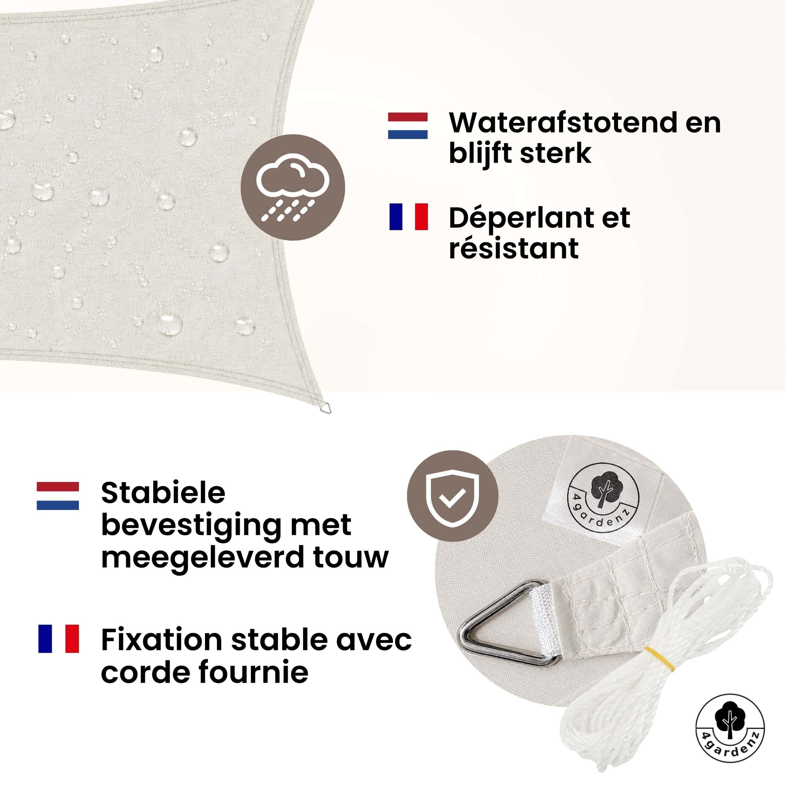 4gardenz Schaduwdoek Waterafstotend Rechthoek 5x6 mtr - Crème 4gardenz Schaduwdoek Waterafstotend Rechthoek 5x6 mtr - Crème
