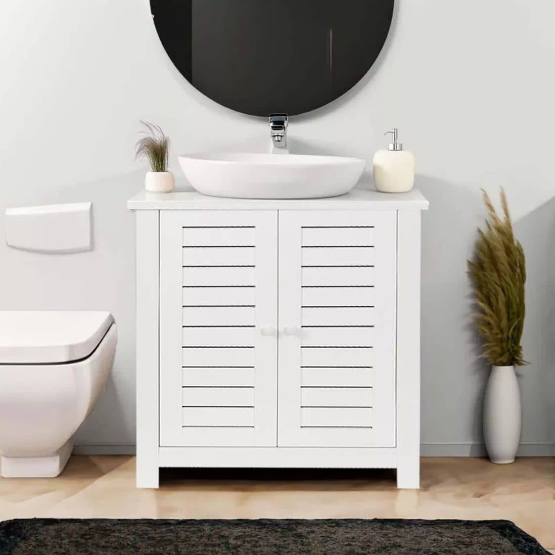 Wastafelonderkast Santorini met Uitsparing - met 2 planken - Wastafelmeubel - Wit MDF Wastafelonderkast Santorini met Uitsparing - met 2 planken - Wastafelmeubel - Wit MDF