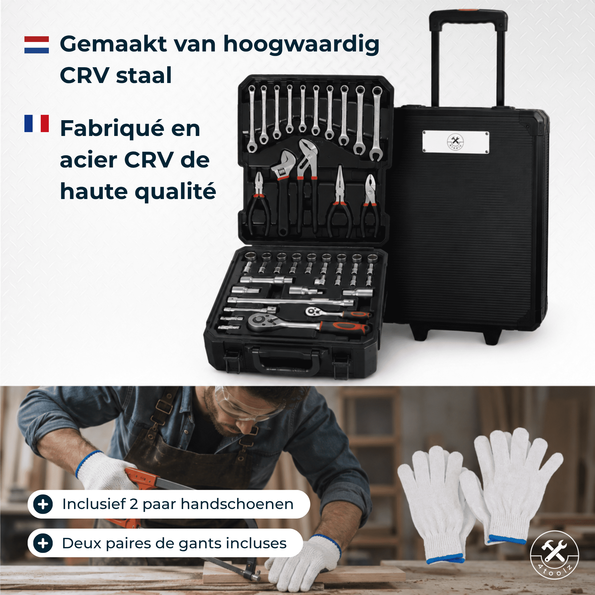 4toolz Blackline Gereedschapskoffer 1020-delig - ring-ratel sleutels