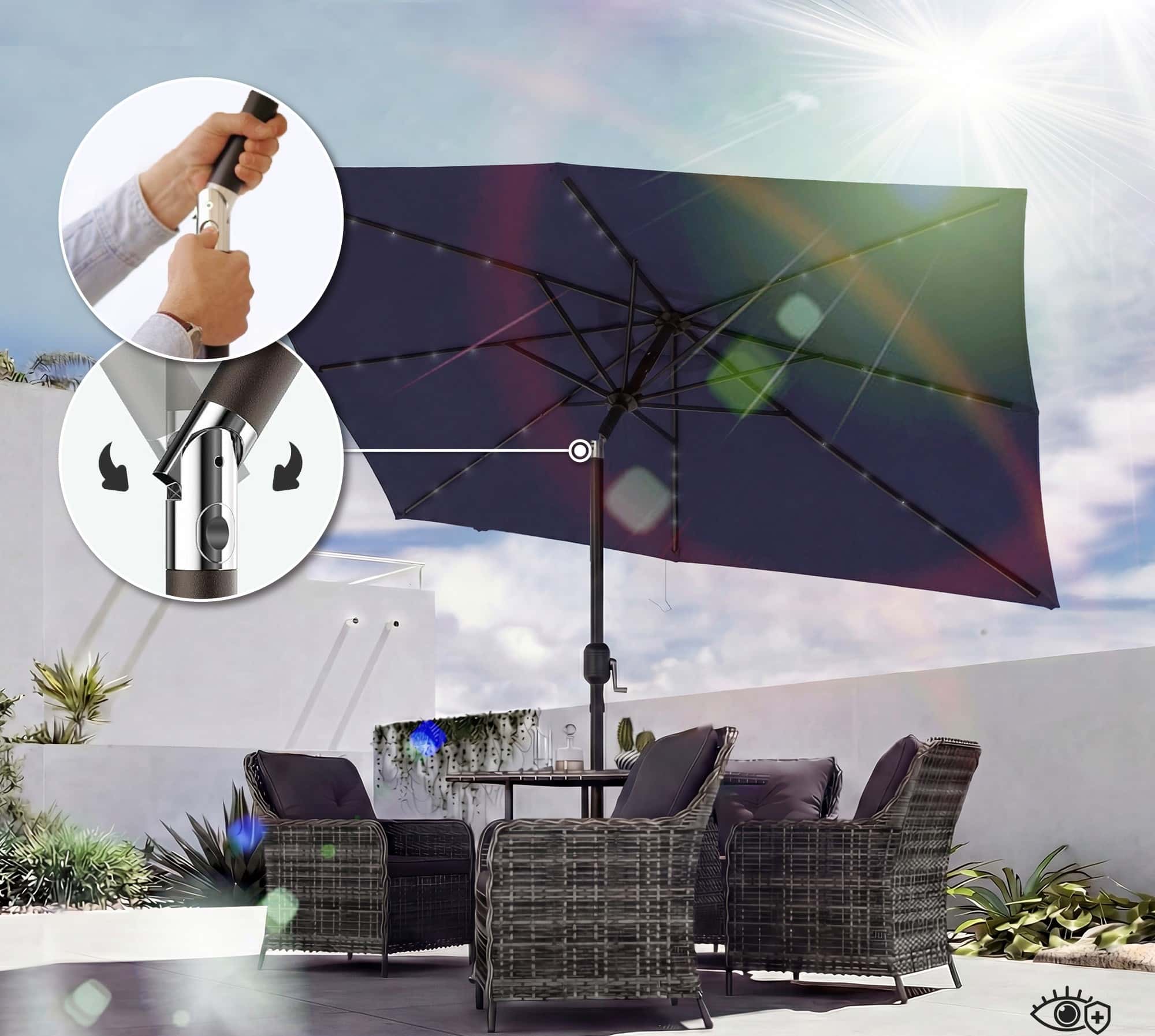 4goodz Parasol met LED zonne-energie Verlichting ca. 200x300 cm met - Donkerblauw