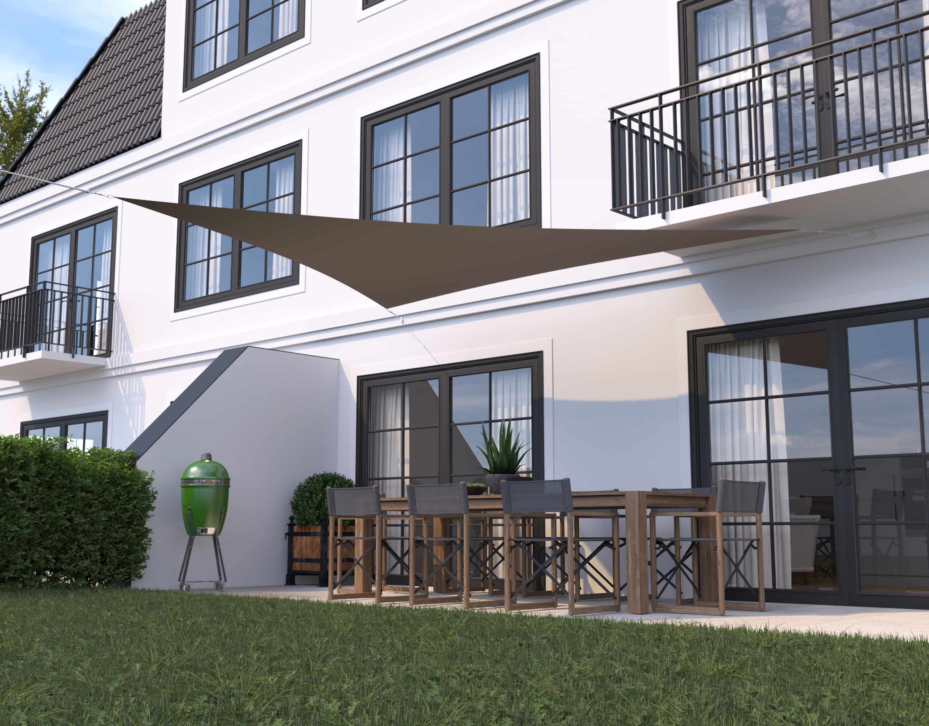 hanSe® Schaduwdoek Driehoek Gelijkbenig Waterdoorlatend 3,5x3,5x4,95 m Taupe hanSe® Schaduwdoek Driehoek Gelijkbenig Waterdoorlatend 3,5x3,5x4,95 m Taupe