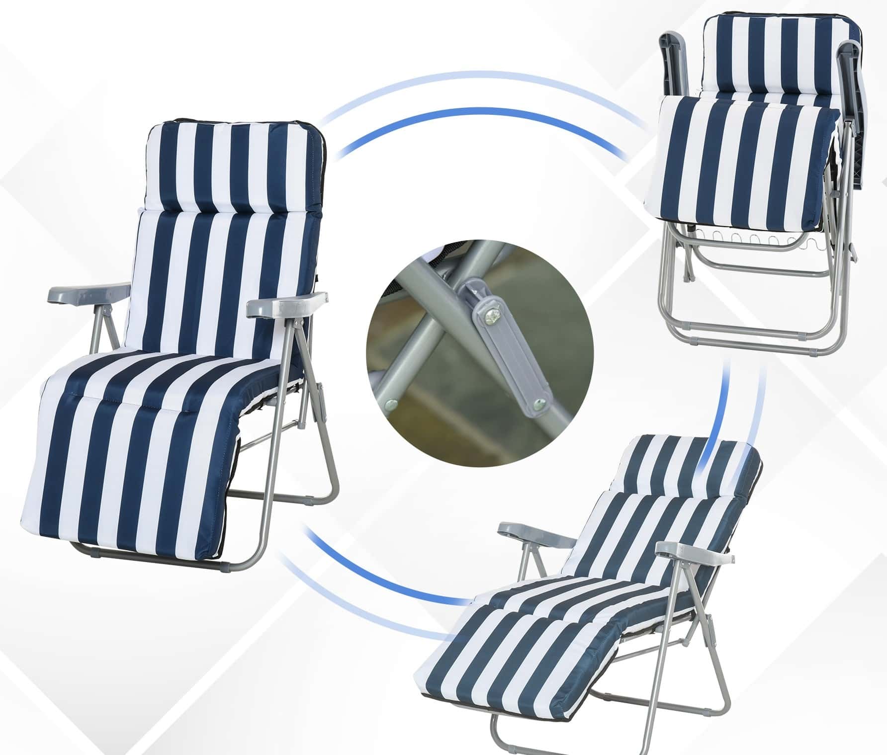 4goodz Set 2 stuks Campingstoelen met Kussens - Verstelbaar in 5 Standen - Blauw Wit