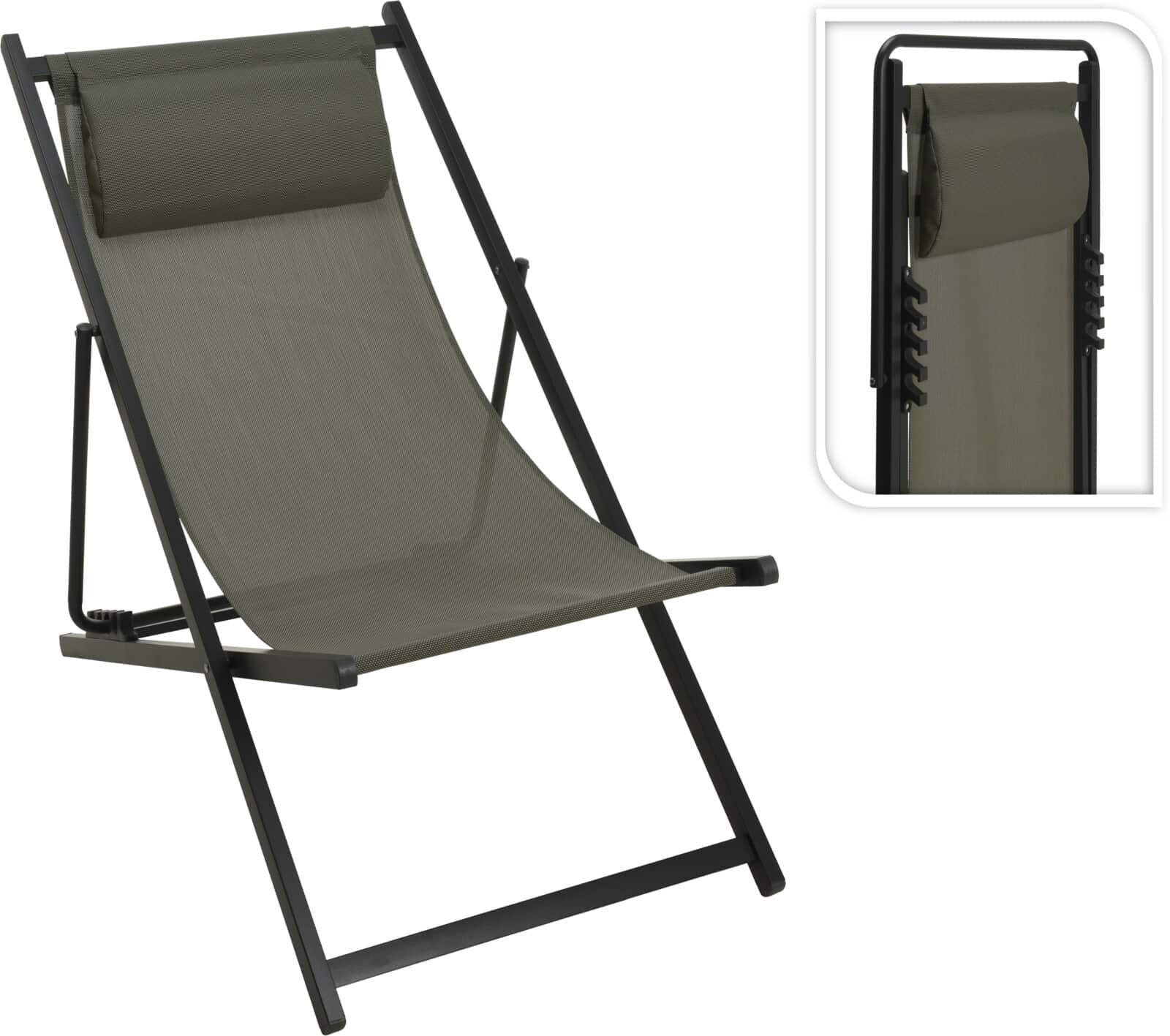 2 Lichtgewicht Aluminium Ligstoel/ Strandstoel - Comfortabel - Olijfgroen
