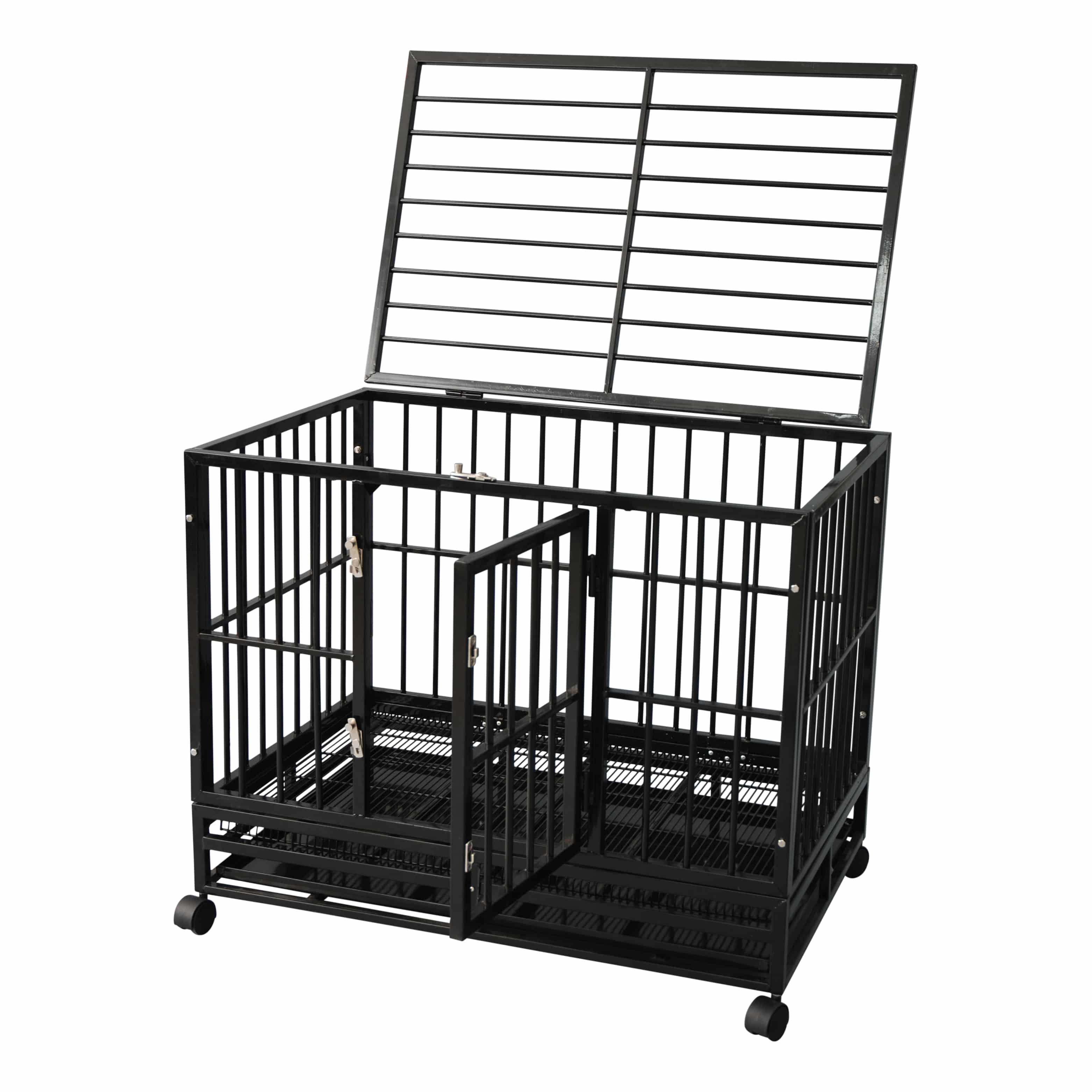 4animalz® Heavy Duty Hondenbench XXL met wielen 124x84x95 cm - Zwart