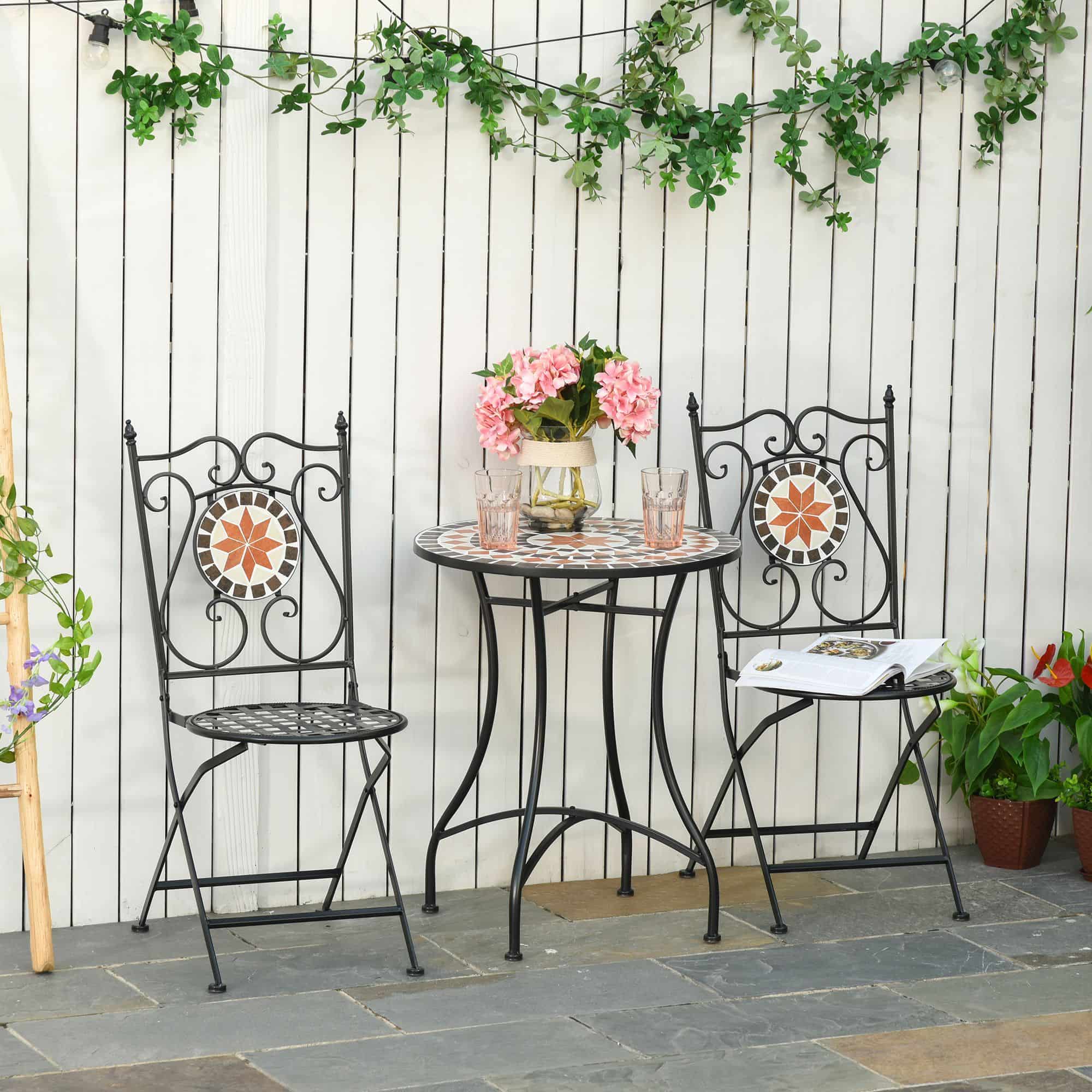 4goodz Bistroset 3-delig met Mozaïek design - tafel met 2 opklapbare metalen stoelen