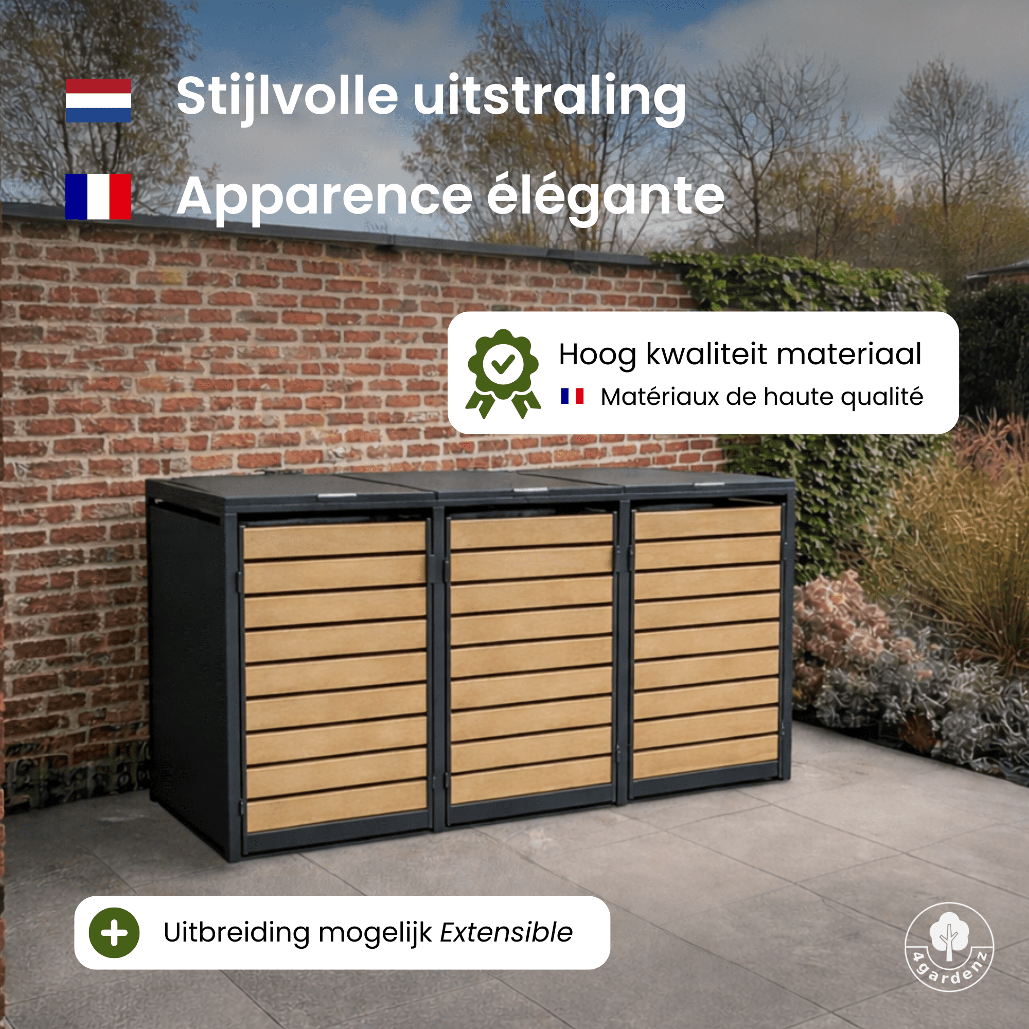 4gardenz® Premium Kliko Ombouw 4 kliko's - Containerombouw Weerbestendig - Houtlook