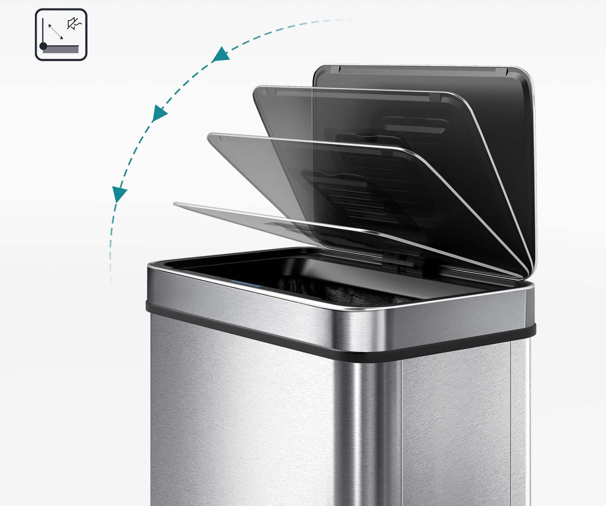 4goodz Sensorprullenbak rechthoek 60L 27x39x66cm - Zilver