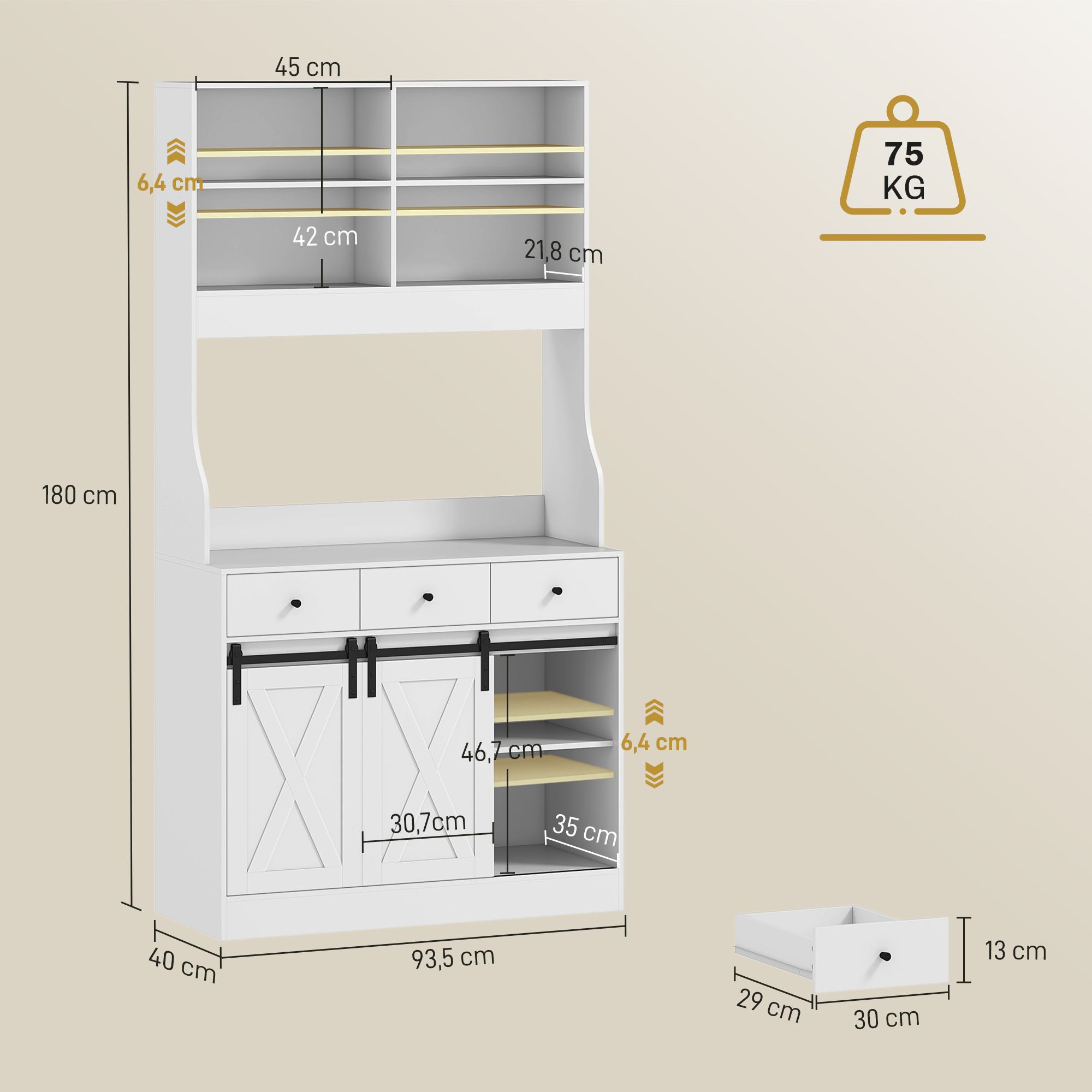 Moderne Keukenkast met Verstelbare planken - Wit