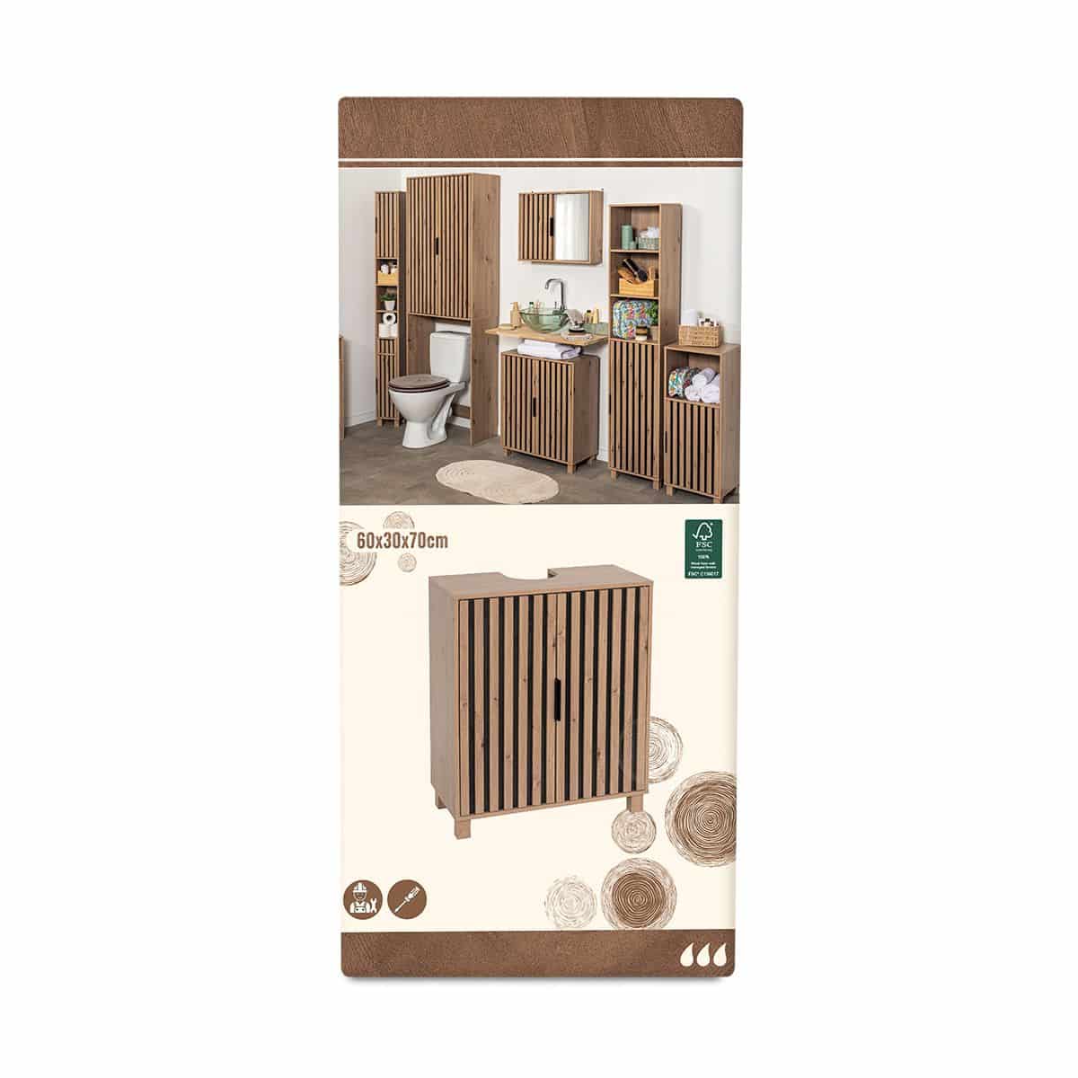 4bathroomz wastafelonderkast Parma Paneel design - 60x30x70cm - Bruin