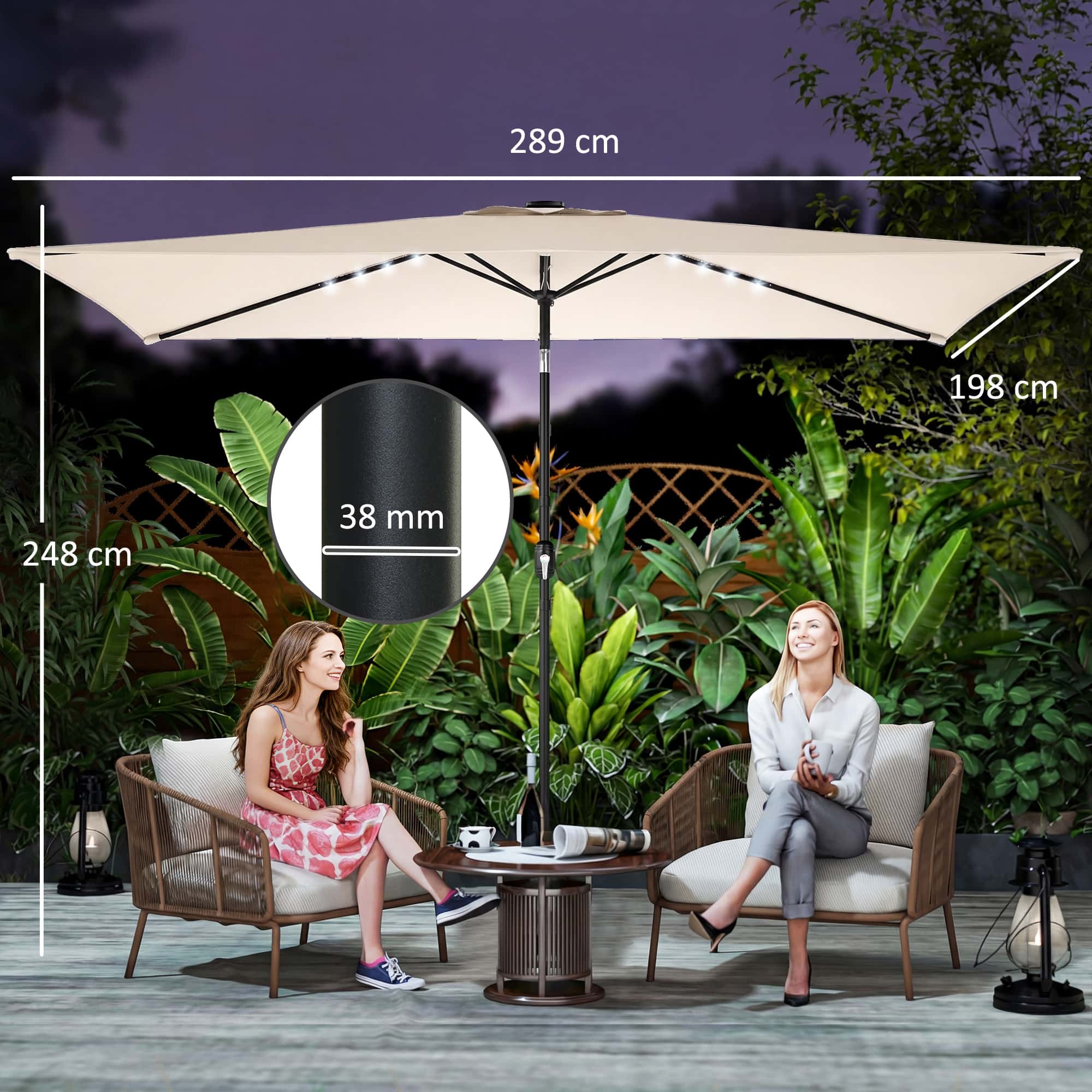 4goodz Parasol met LED zonne-energie Verlichting ca. 200x300 cm met - Creme