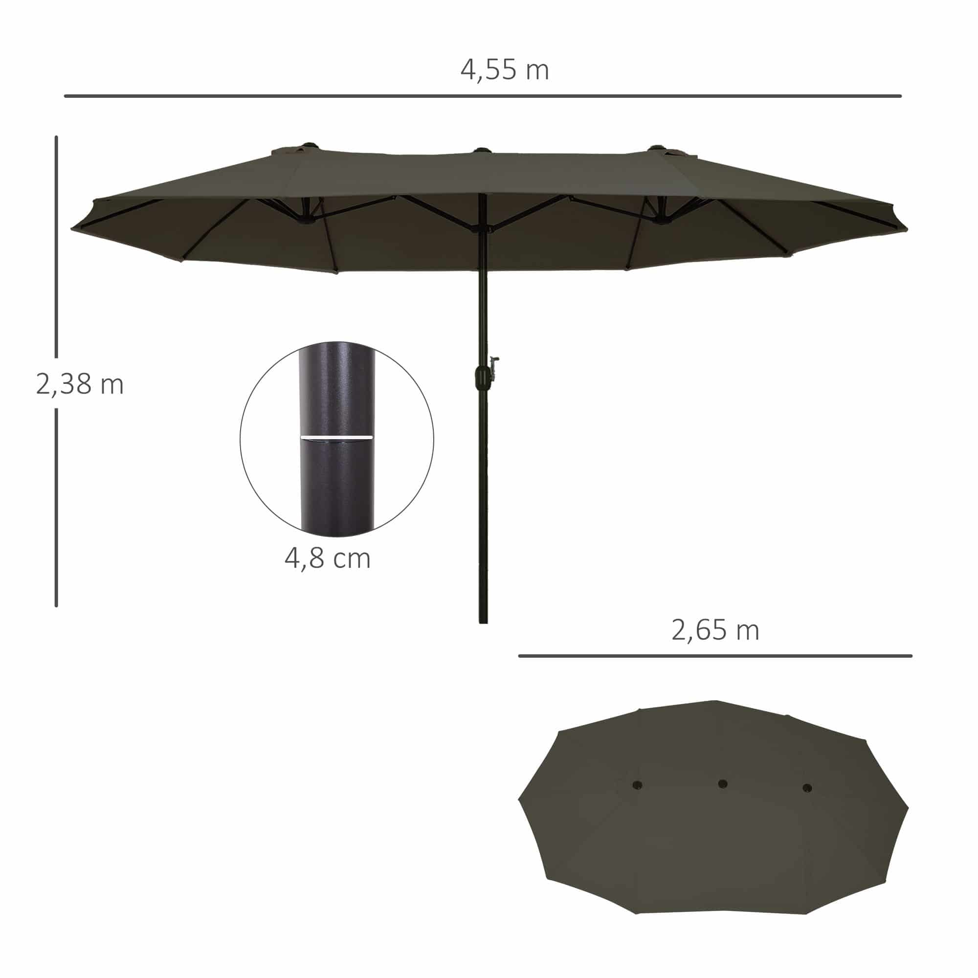4goodz Duo-parasol 460x270 cm - brede XL Parasol - Grijs