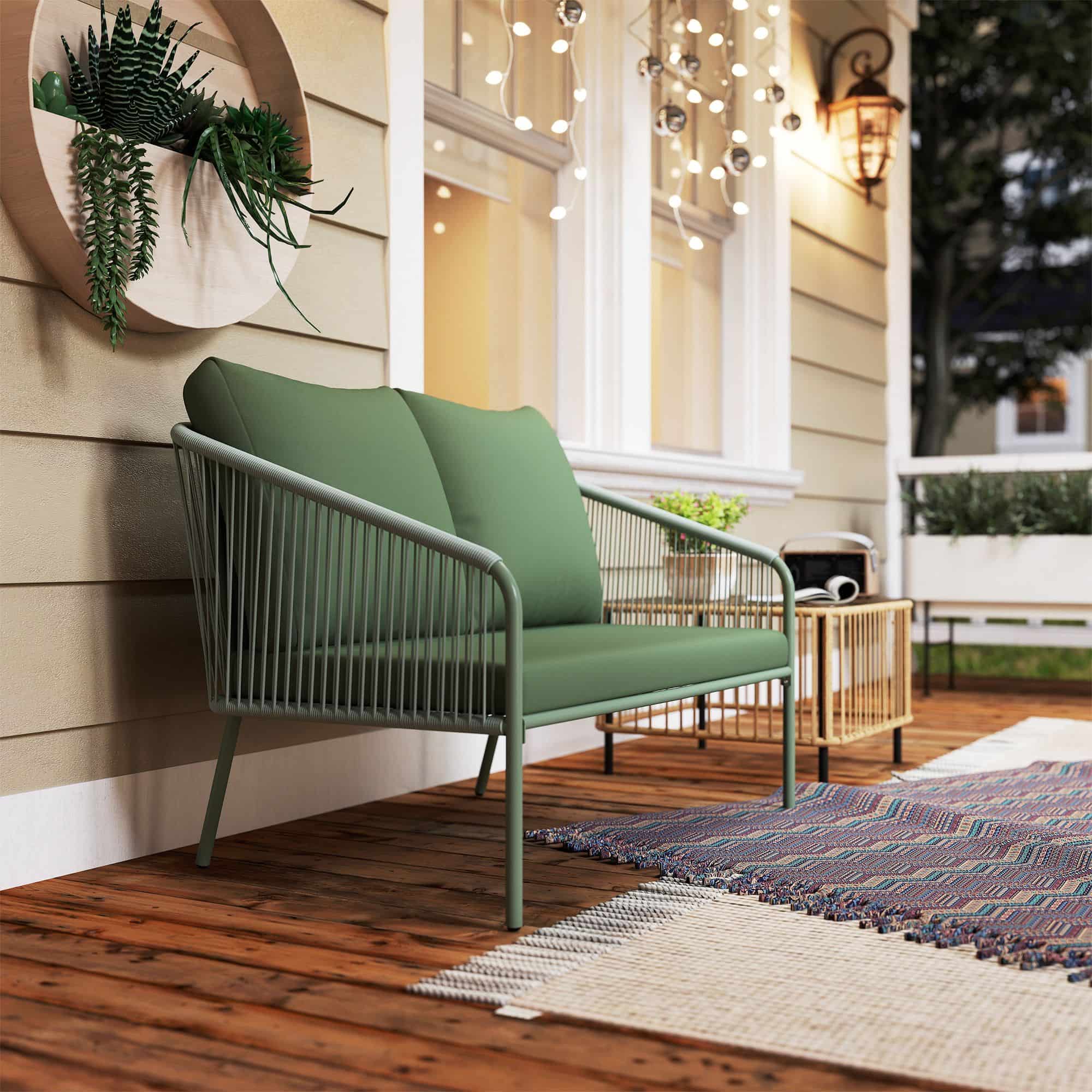 4goodz Polyrattan 2-zits tuinbank met kussens - Groen
