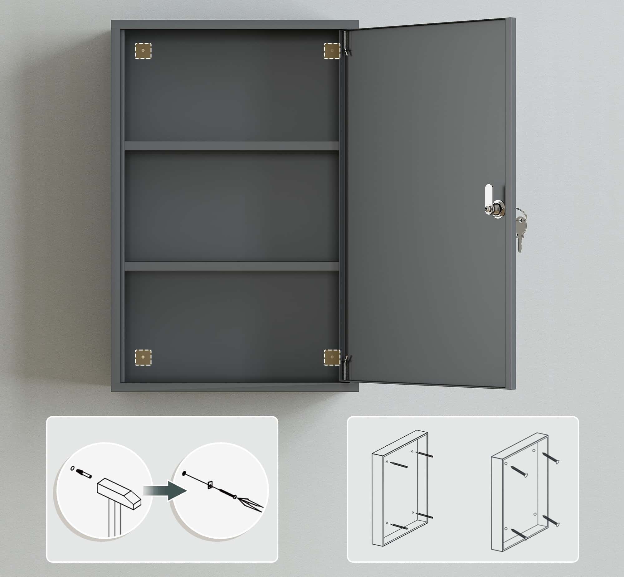 4goodz Medicijnkastje metaal EHBO-kastje met slot 14x30x46 cm - Grijs