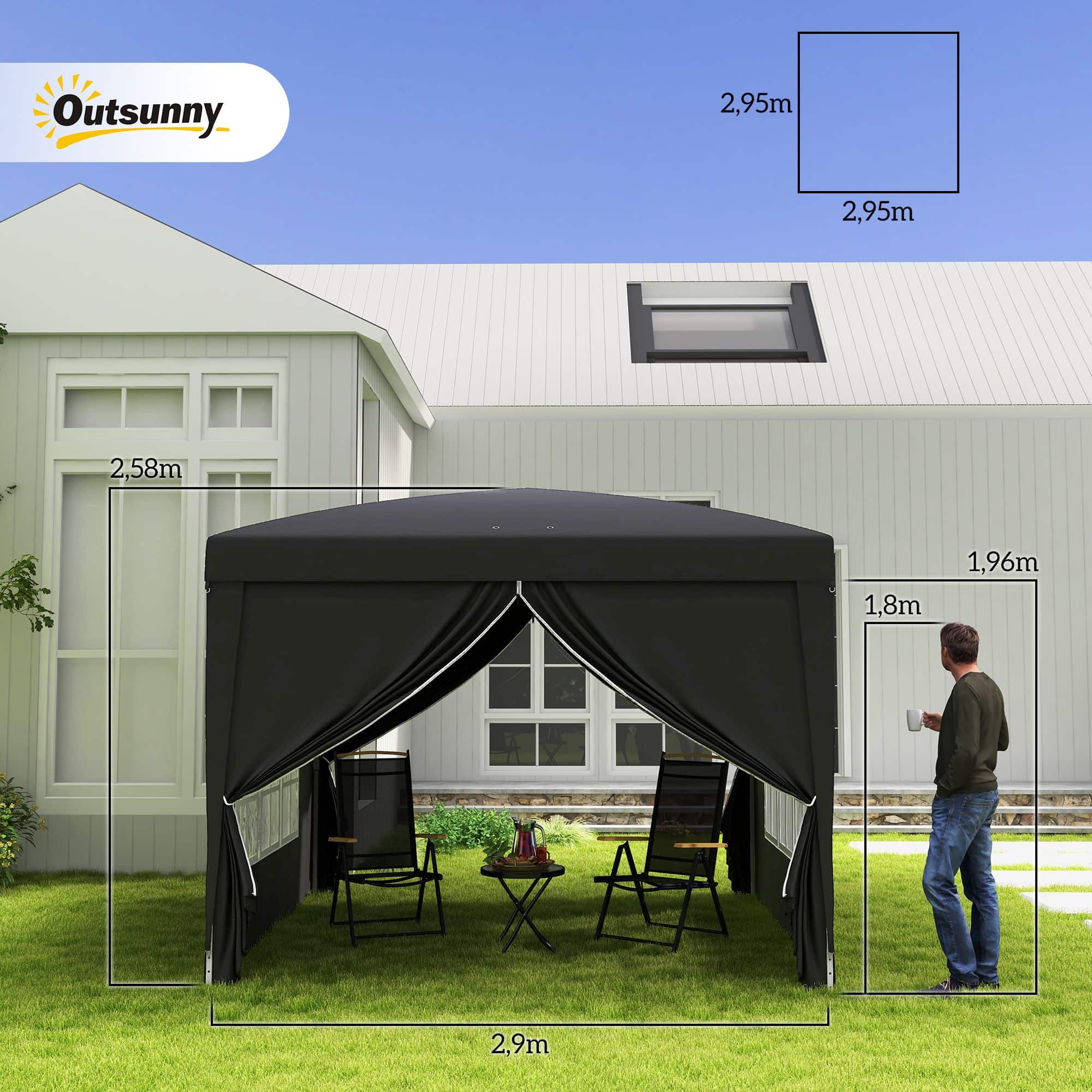 4goodz Partytent 3x3 m - Opvouwbaar met 4 Zijwanden - Zwart