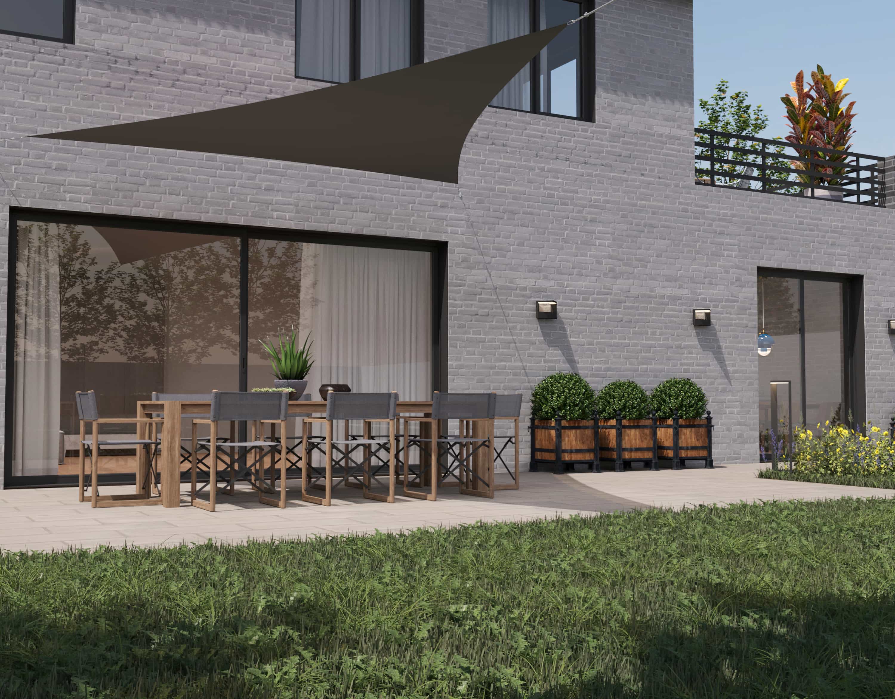 hanSe® Schaduwdoek Driehoek Gelijkbenig Waterafstotend 5x7x7 m Grijs