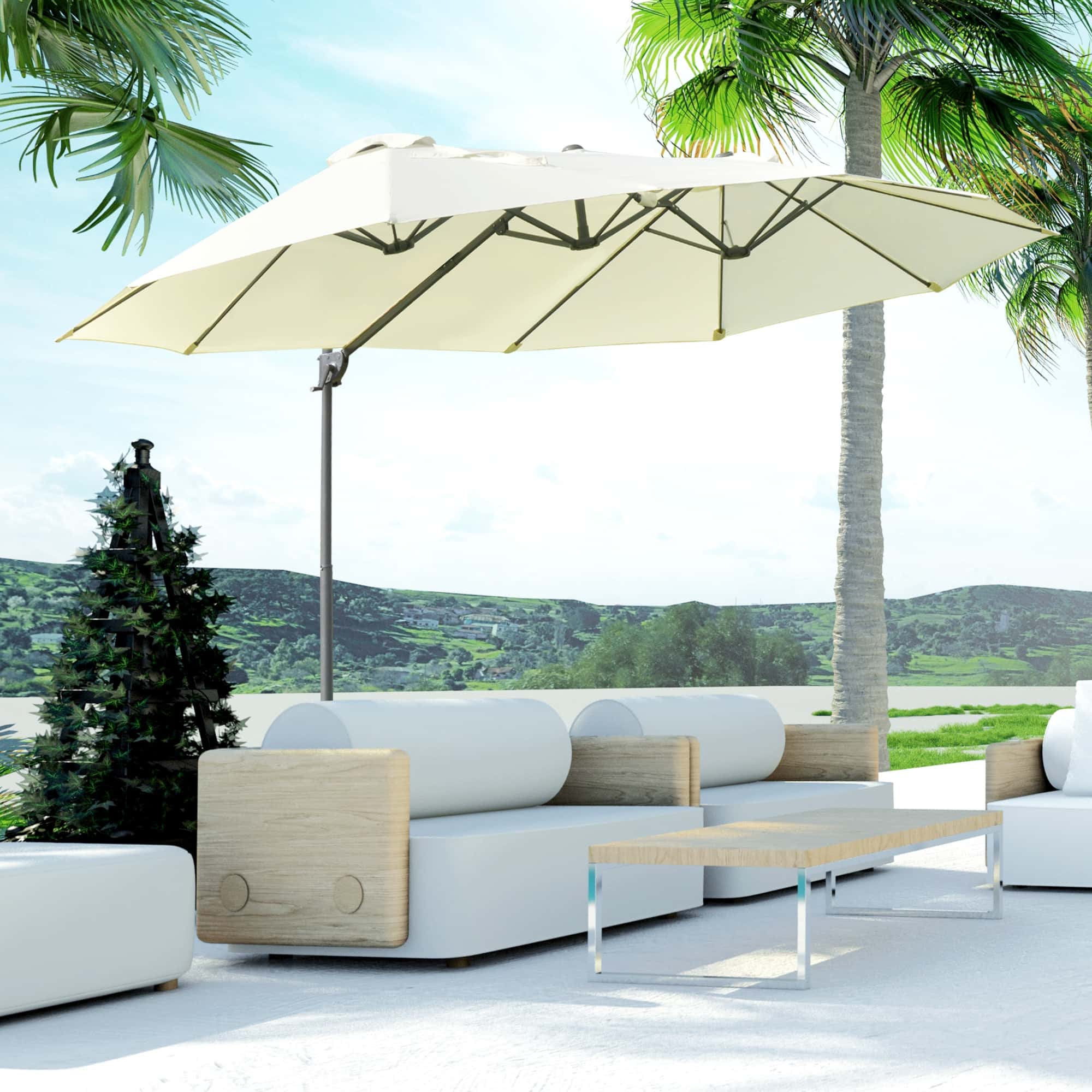 4goodz Duo Parasol Zweefparasol met Draaihendel 440x270x250 cm - Crème