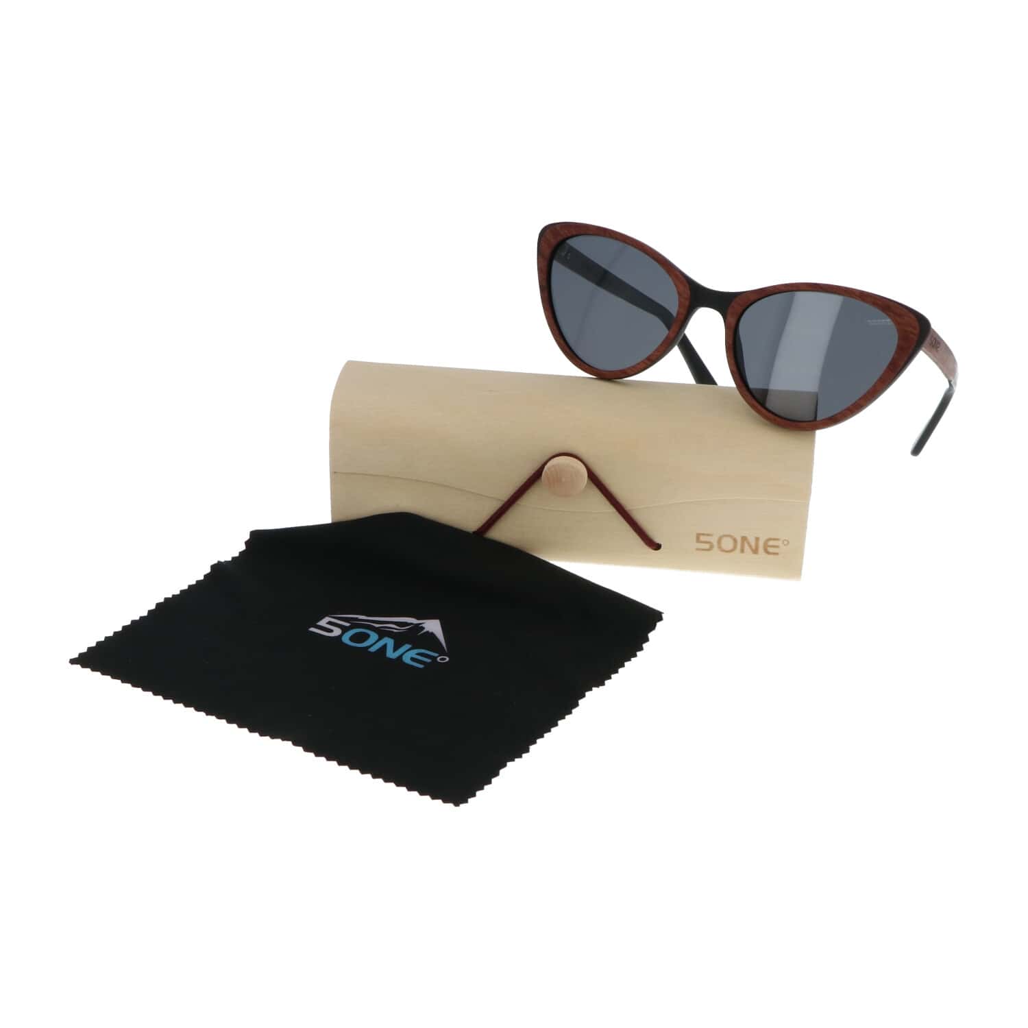 5one® Cecina Cateye Grey - zonnebril met Kosso/Ebony houten montuur