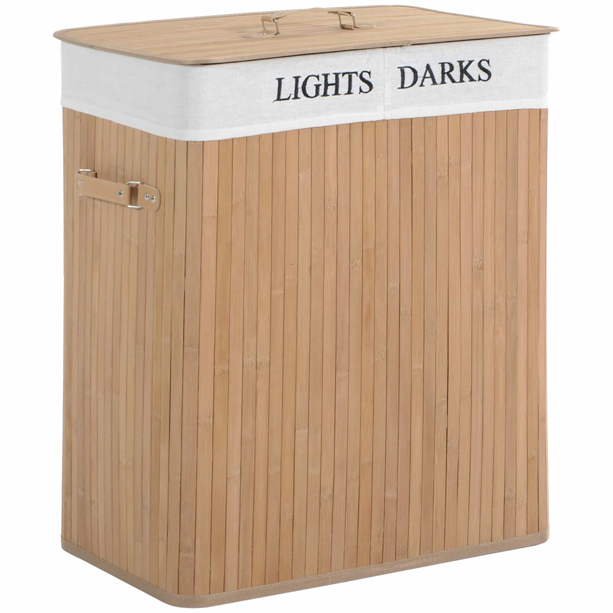 4goodz Wasmand Bamboe met Deksel 2 Vakken 100 Liter - Bruin 4goodz Wasmand Bamboe met Deksel 2 Vakken 100 Liter - Bruin