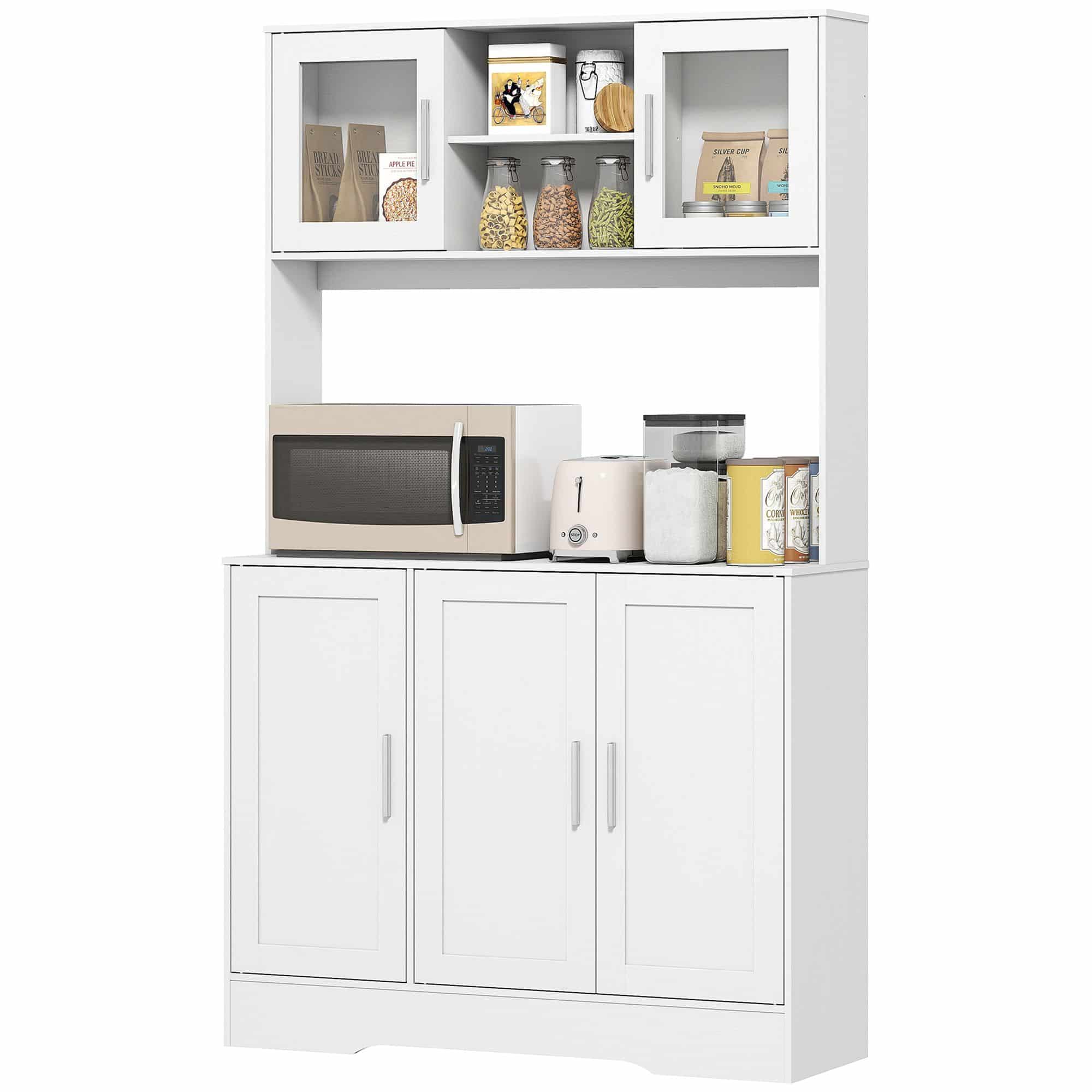 Homcom Keukenkast Scandinavisch Design met Glazen Deuren - Wit