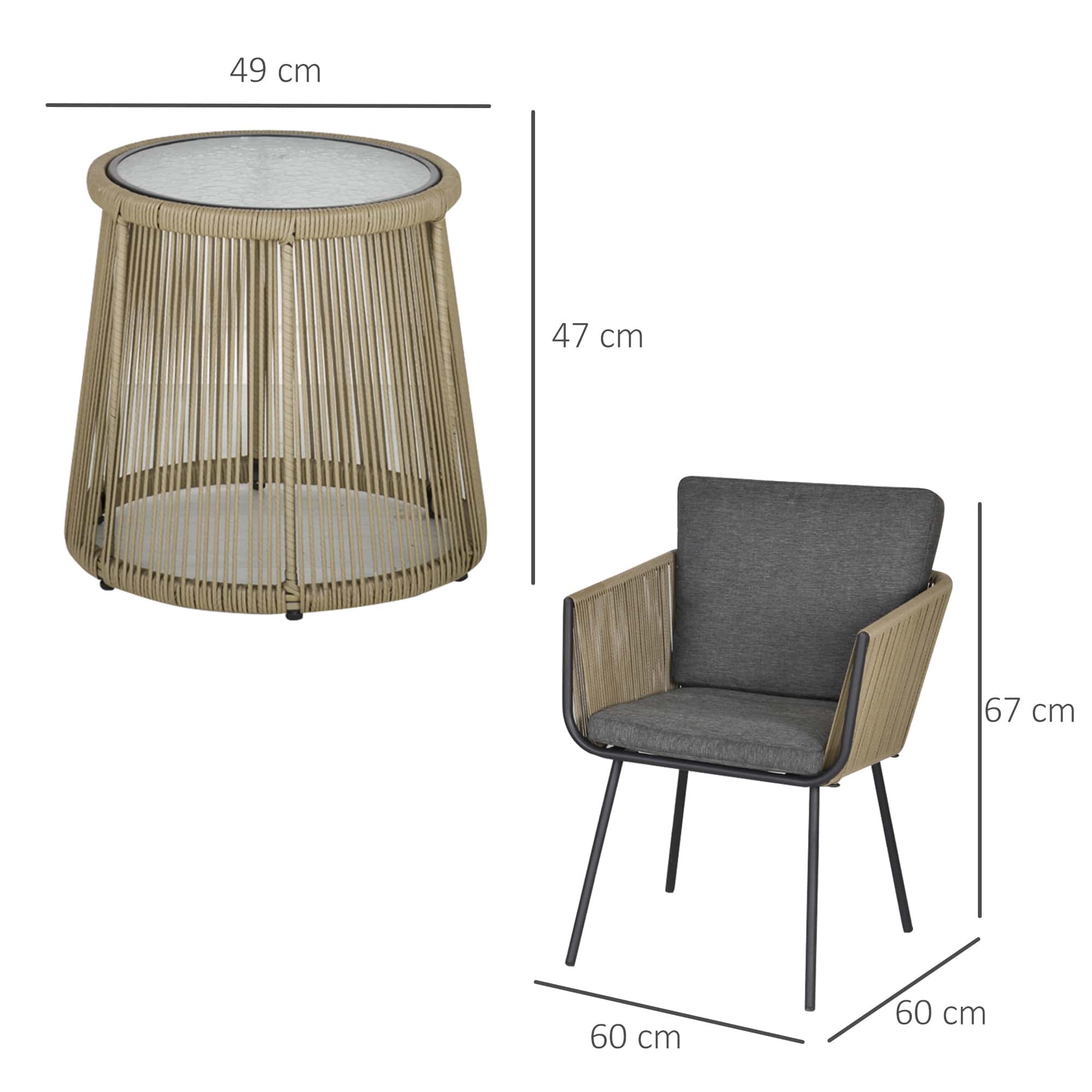 4goodz 3-delige loungeset Rotan - 2 stoelen en tafel met kussens - grijs