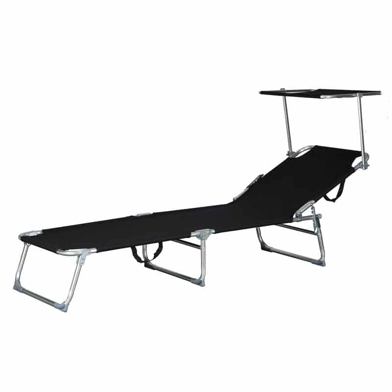 Comfortabel Aluminium Ligbed met Zonnendak 190x57 cm - Zwart