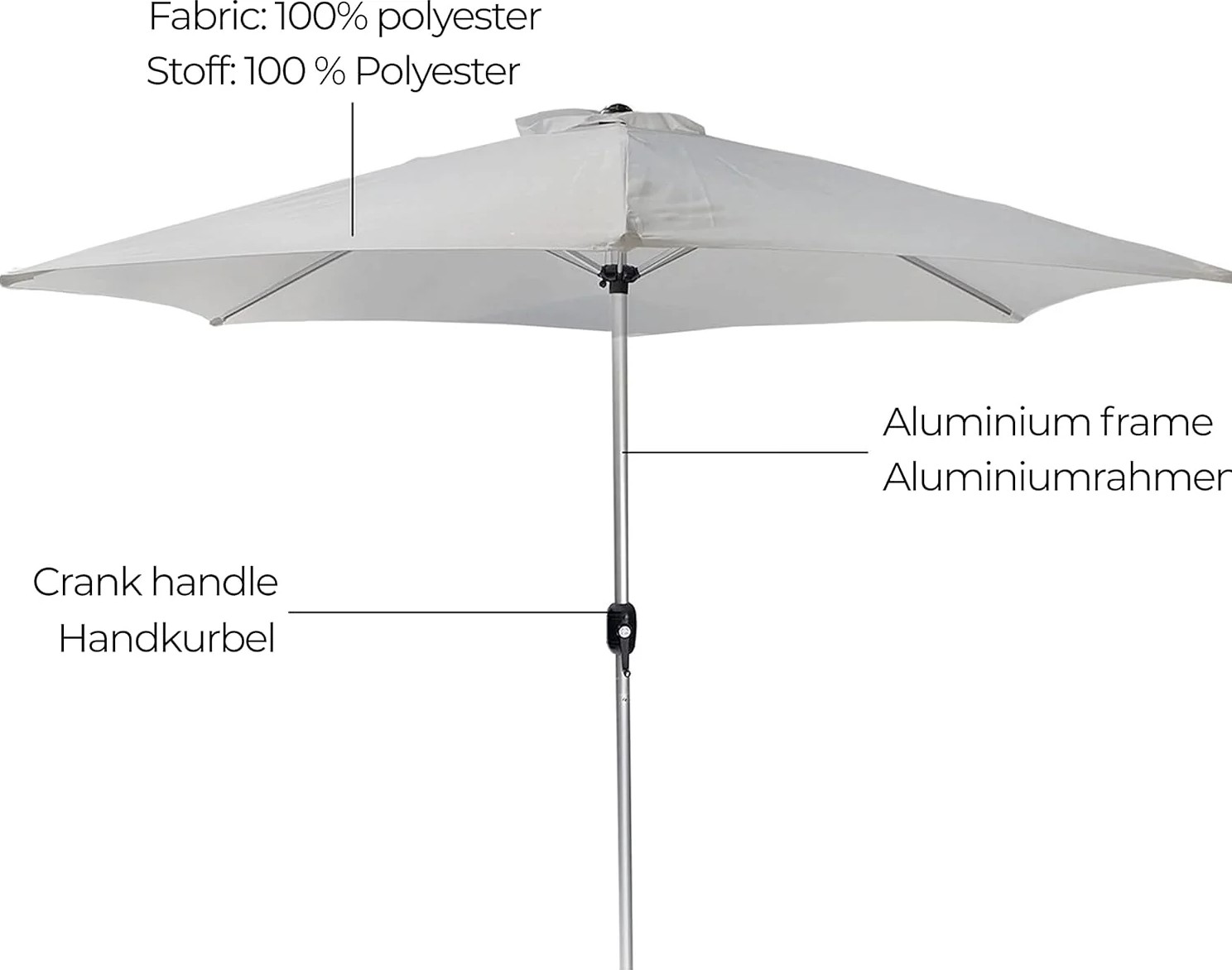 Parasol Rond 270 cm doorsnede met opdraaimechanisme - Grijs
