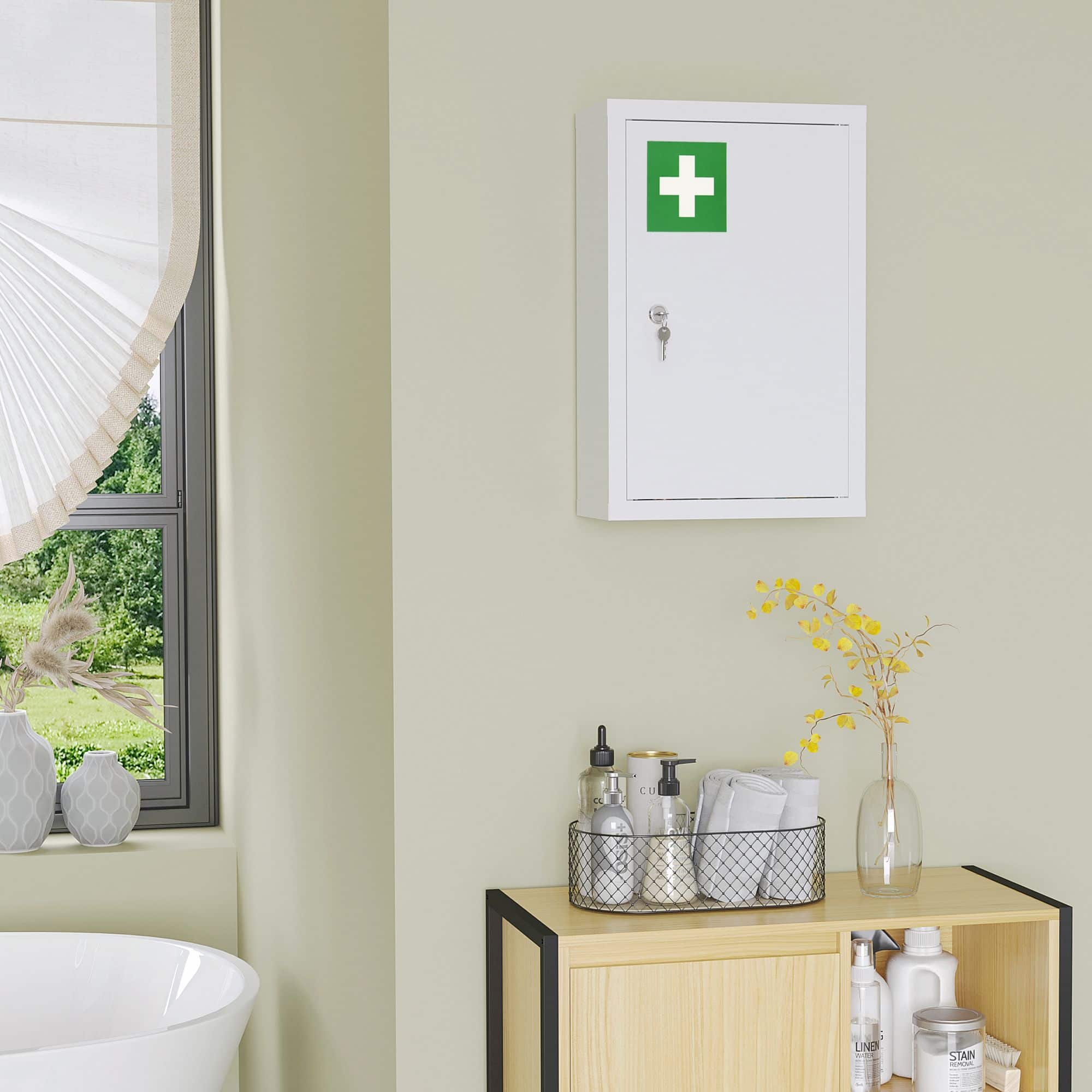 4goodz Medicijnkastje metaal EHBO-kastje met slot 14x30x46 cm - Wit