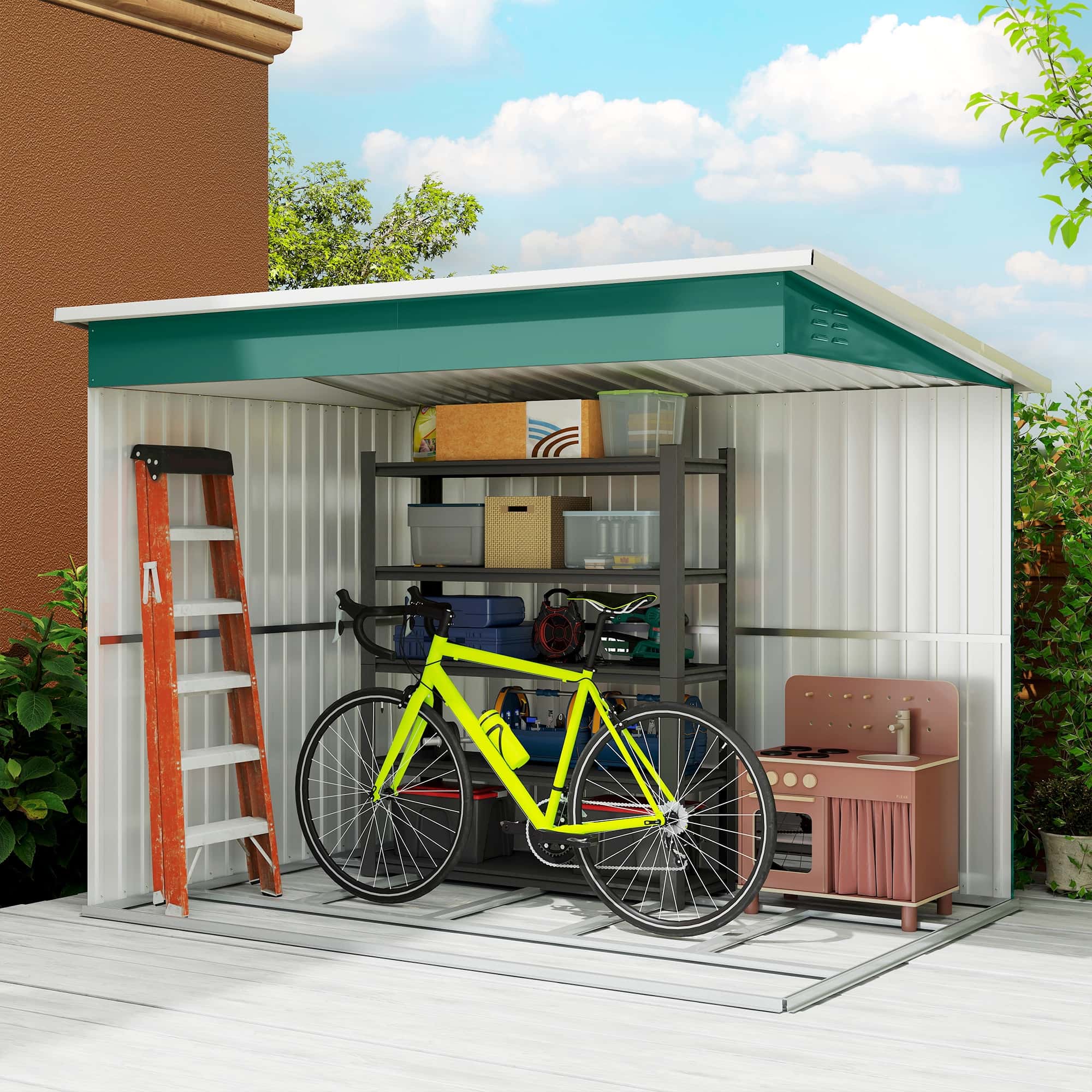 4goodz Metalen Tuinschuur - Raam en Deuren - 177x260x190 cm - Groen