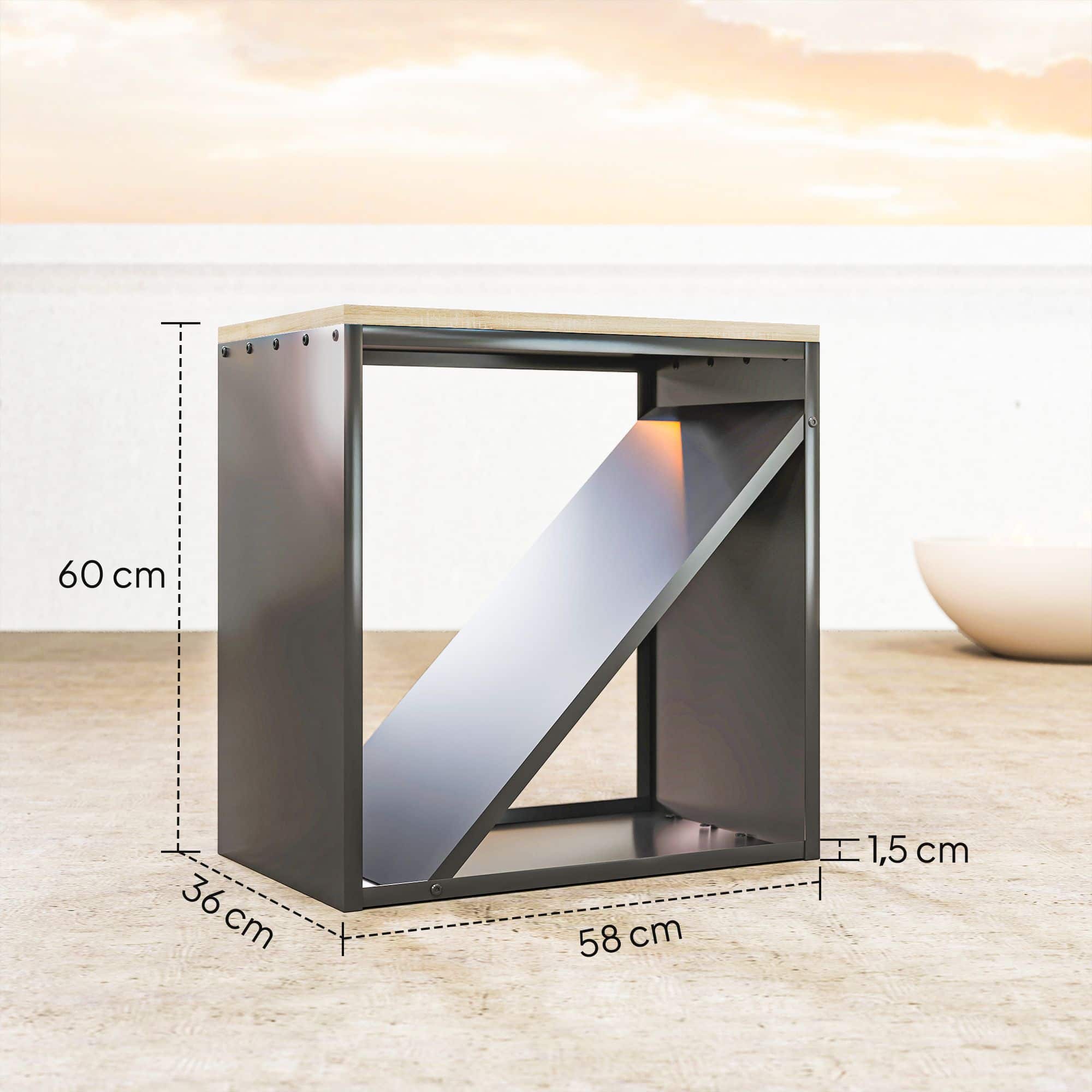 4goodz HaardHout Houtopslag voor binnen 58x36x60cm - zwart