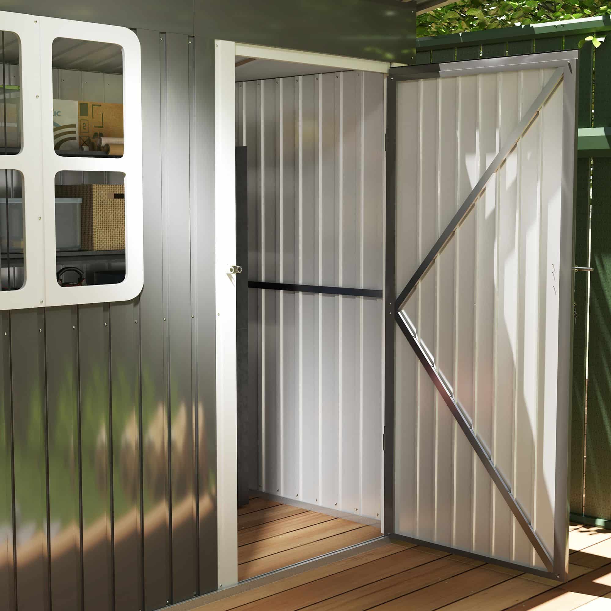 Metalen Tuinhuis met Raam en Afsluitbare Deuren - 133x221x190 cm - Grijs