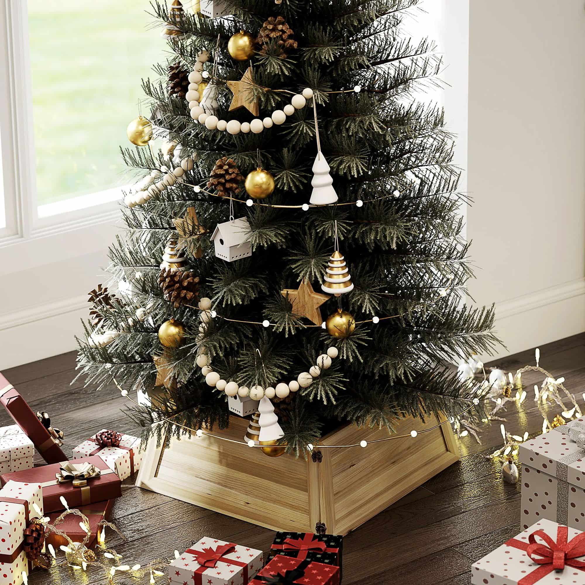 Homcom Kerstboomrok 65 x 65 cm - Kerstboommand van vurenhout - Bruin