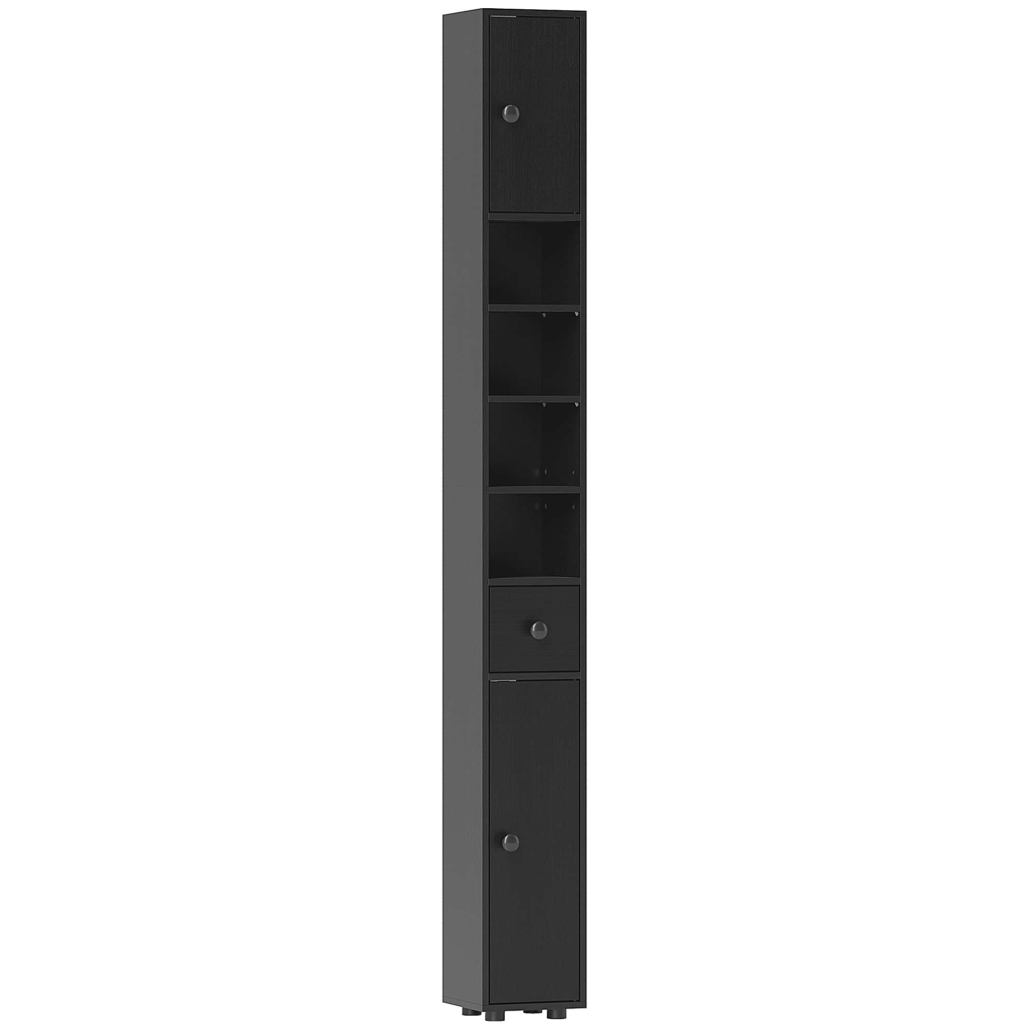 4goodz 180 cm Smalle Badkamerkast - met lade en 2 deuren - zwart