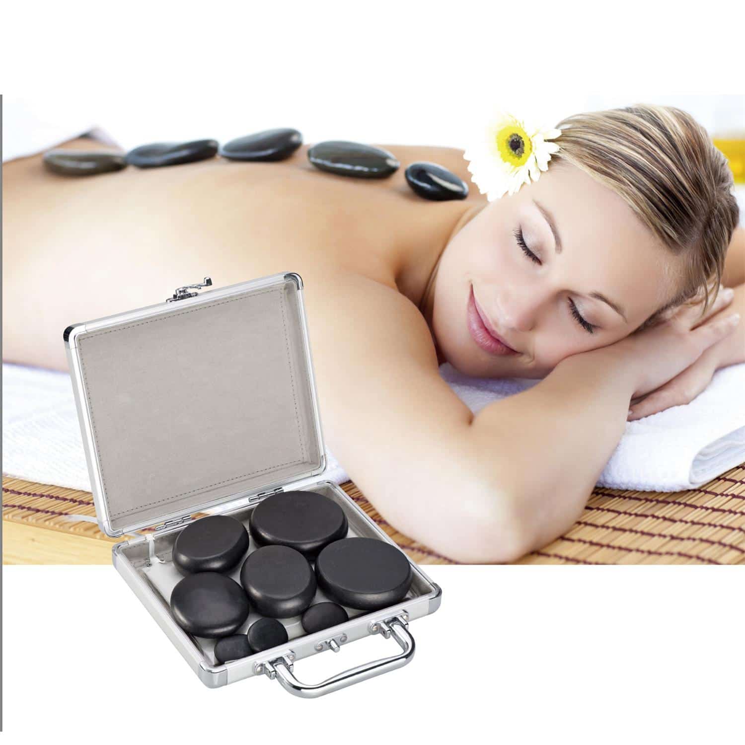 9-delige set Hotstone Massage Stenen met Verwarming in koffer