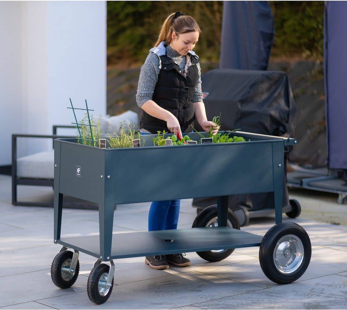 Herstera Garden® Metalen verhoogde Plantenbak Verrijdbaar- 120x60x84cm - Antraciet