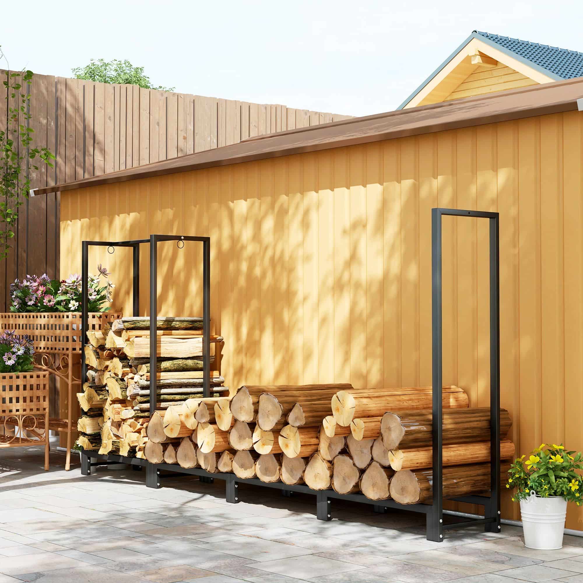 4goodz Outsunny Houthaardenrek 240 cm tot 300 kg Staal - Zwart