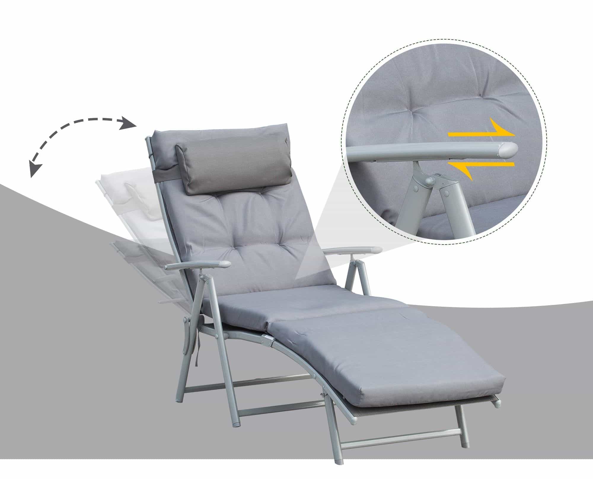 4goodz Comfortabel 7-standen Ligstoel met Grijs kussen 4goodz Comfortabel 7-standen Ligstoel met Grijs kussen