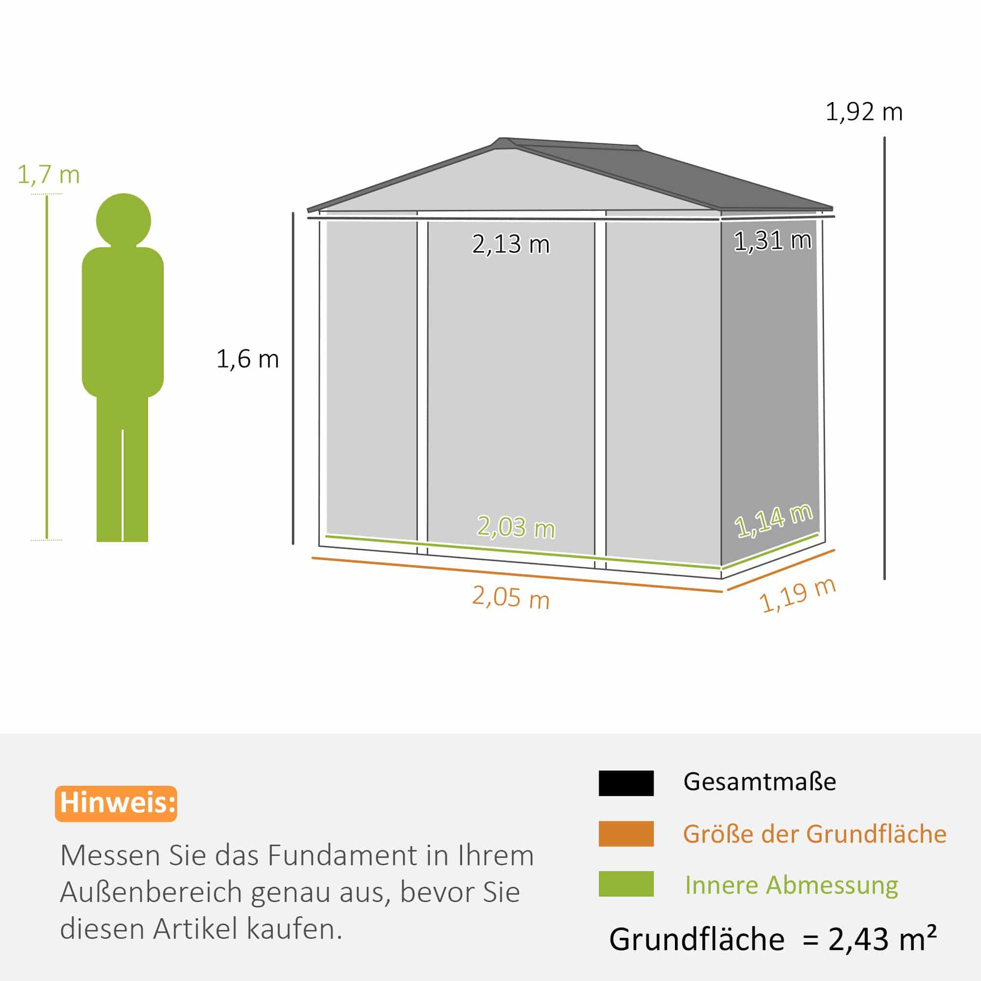 Tuinhuis van Weerbestendig Metaal - afsluitbare schuifdeur 213x131x192 cm - grijs