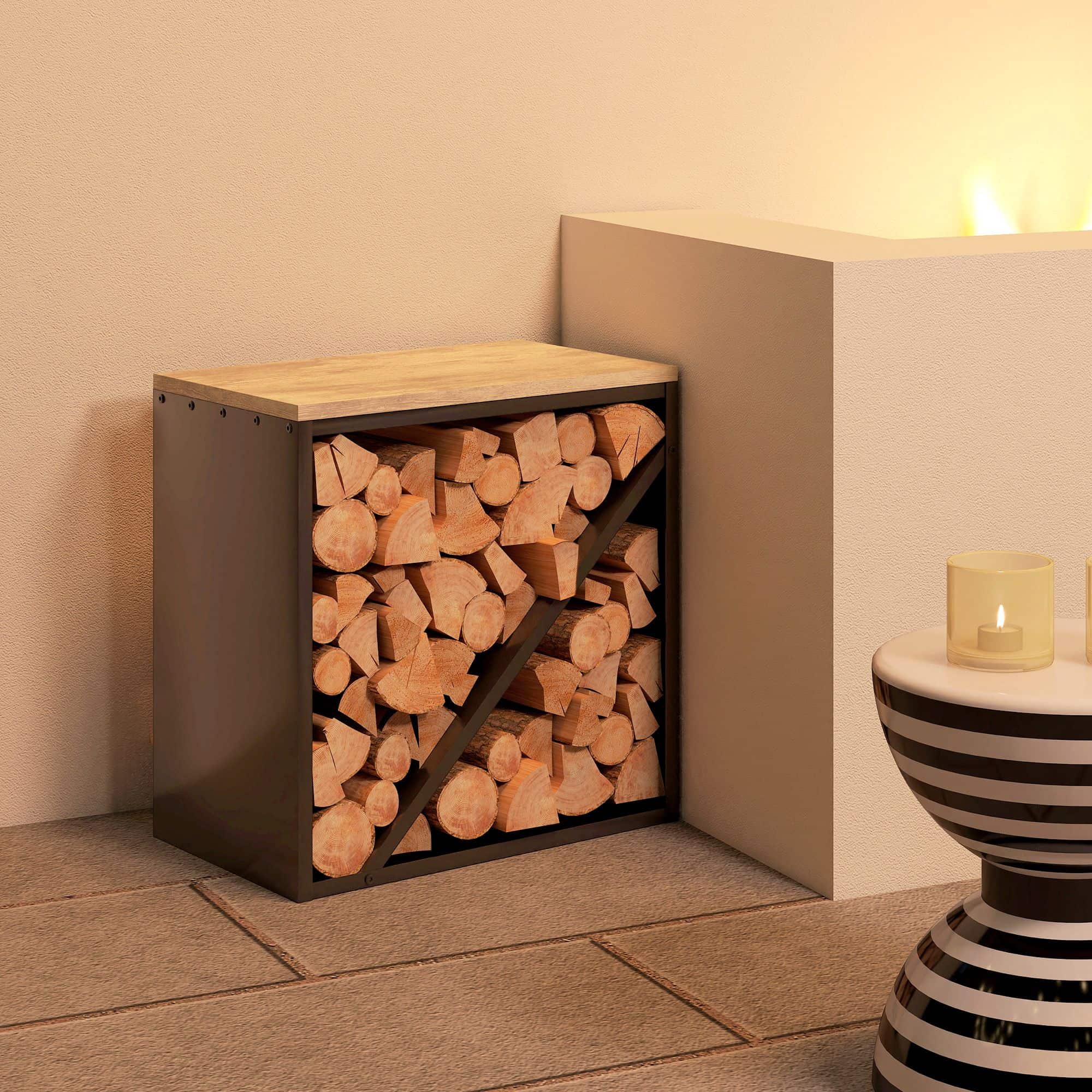 4goodz HaardHout Houtopslag voor binnen 58x36x60cm - zwart