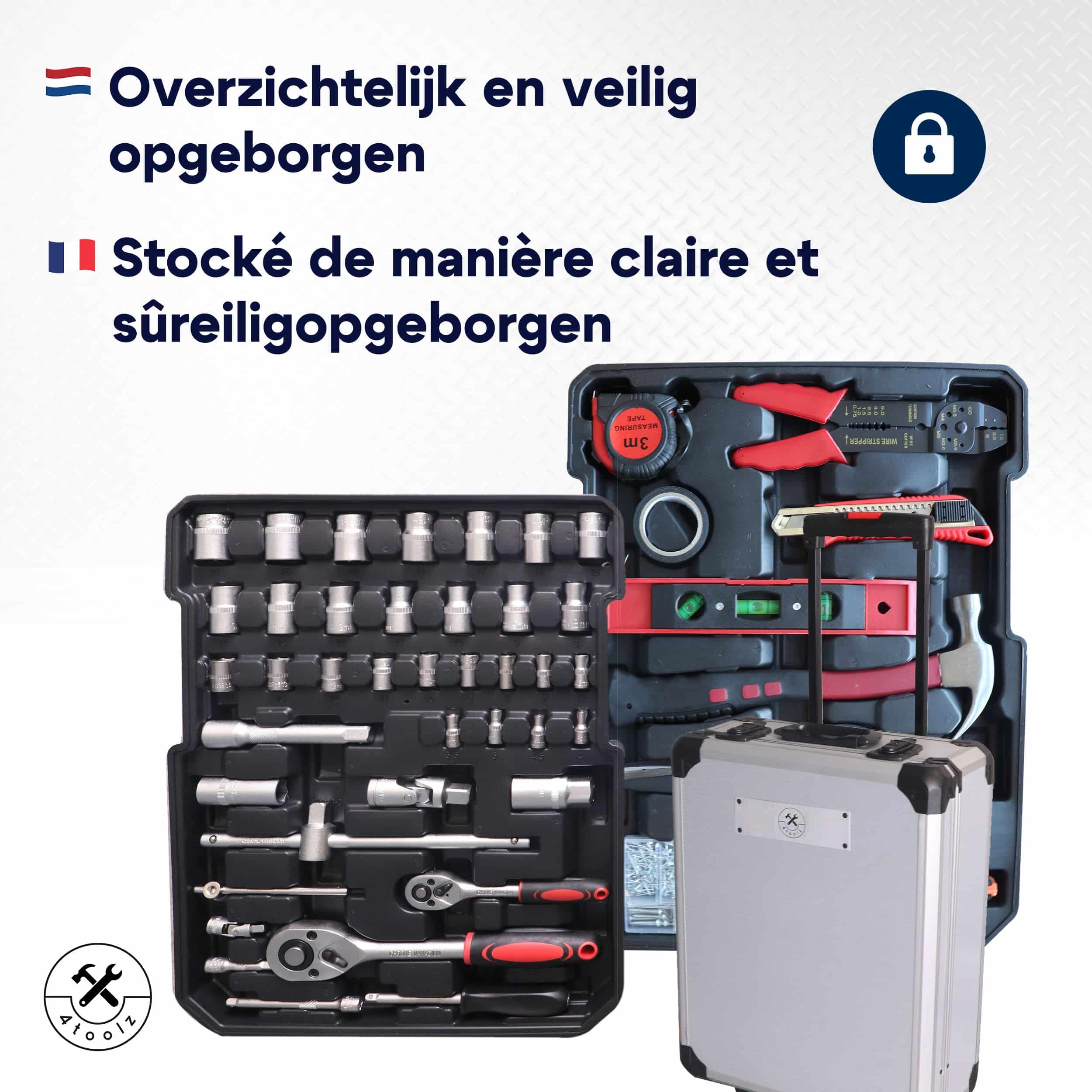 4toolz® Gereedschapskoffer XXL - 1020-delig - Aluminium trolley met wielen