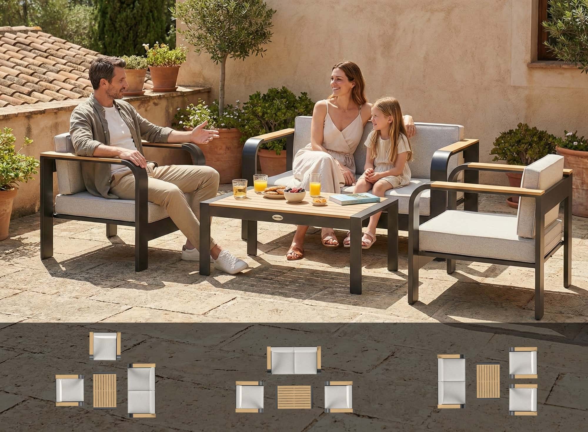 4goodz Tuinmeubelset Aluminium voor 4 personen met bijzettafel - waterafstotend - extra diep