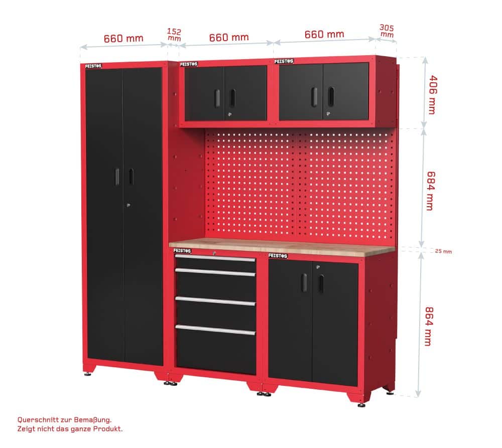 Feistos Juno 14 Gereedschapswand Hoog - 46x264x198 cm - Zwart/Rood