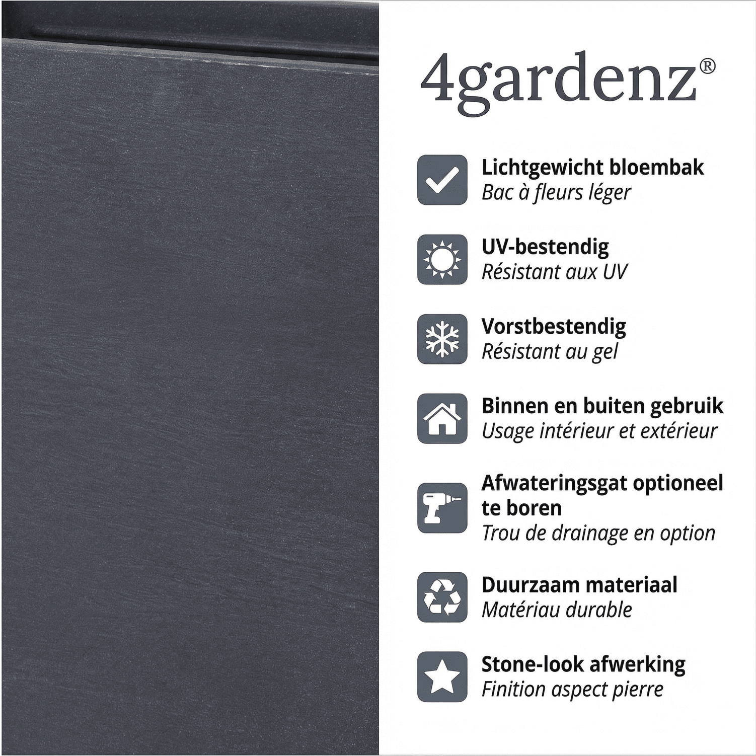 4gardenz Stone Pilaar Plantenbak Rond - 35x55 cm - Steengrijs