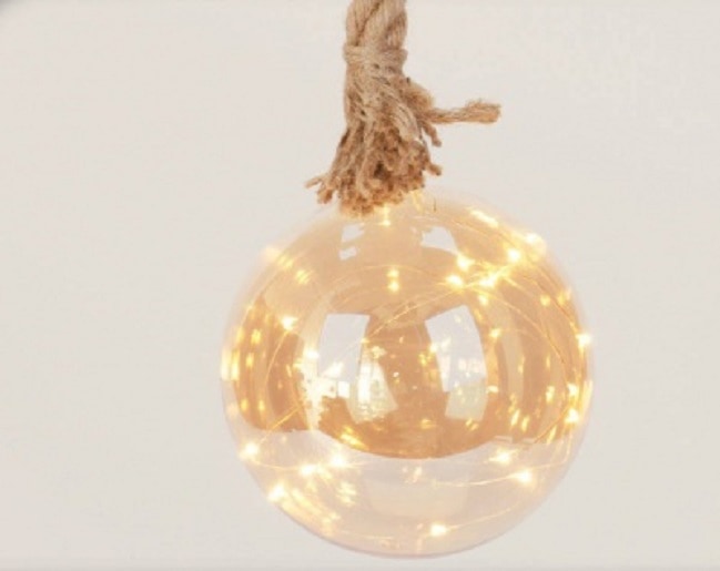 LED Touwlamp Kerstbal met glazen bal 15 cm - 24 LED's op batterijen